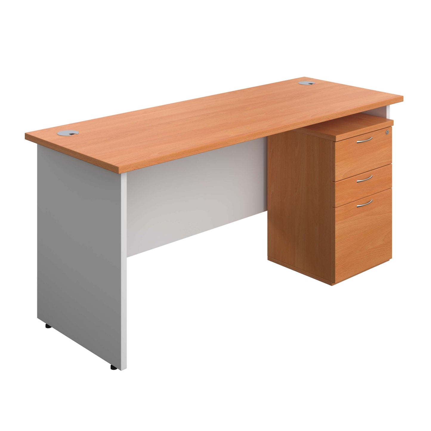 Panel Plus Rectangular Desk + 3 Drawer Under Desk Pedestal Bundle (FSC) | 1600X600 | Beech/White