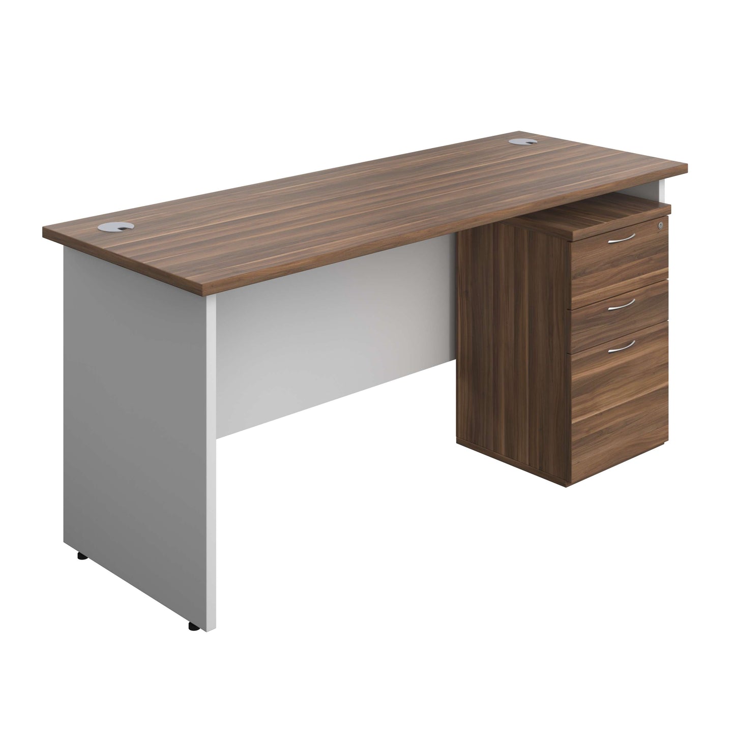 Panel Plus Rectangular Desk + 3 Drawer Under Desk Pedestal Bundle (FSC) | 1600X600 | Dark Walnut/White