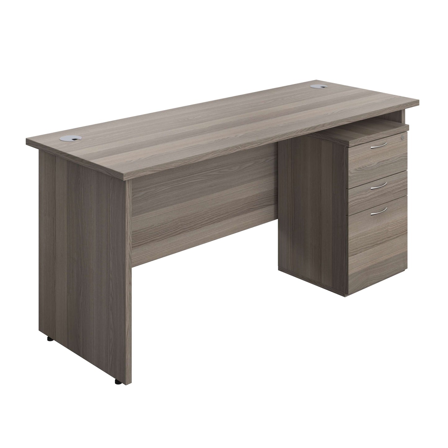 Panel Rectangular Desk + 3 Drawer Under Desk Pedestal Bundle (FSC) | 1600X600 | Grey Oak/Grey Oak