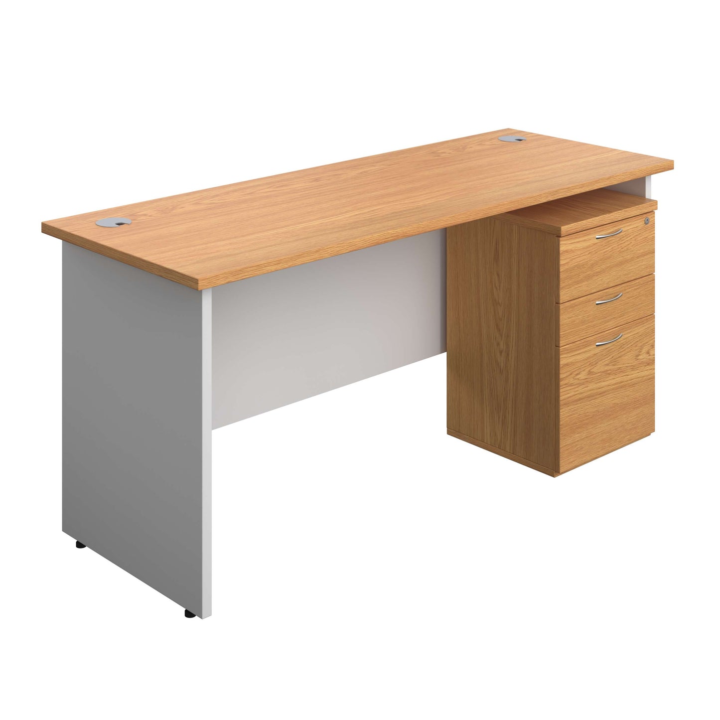 Panel Plus Rectangular Desk + 3 Drawer Under Desk Pedestal Bundle (FSC) | 1600X600 | Nova Oak/White