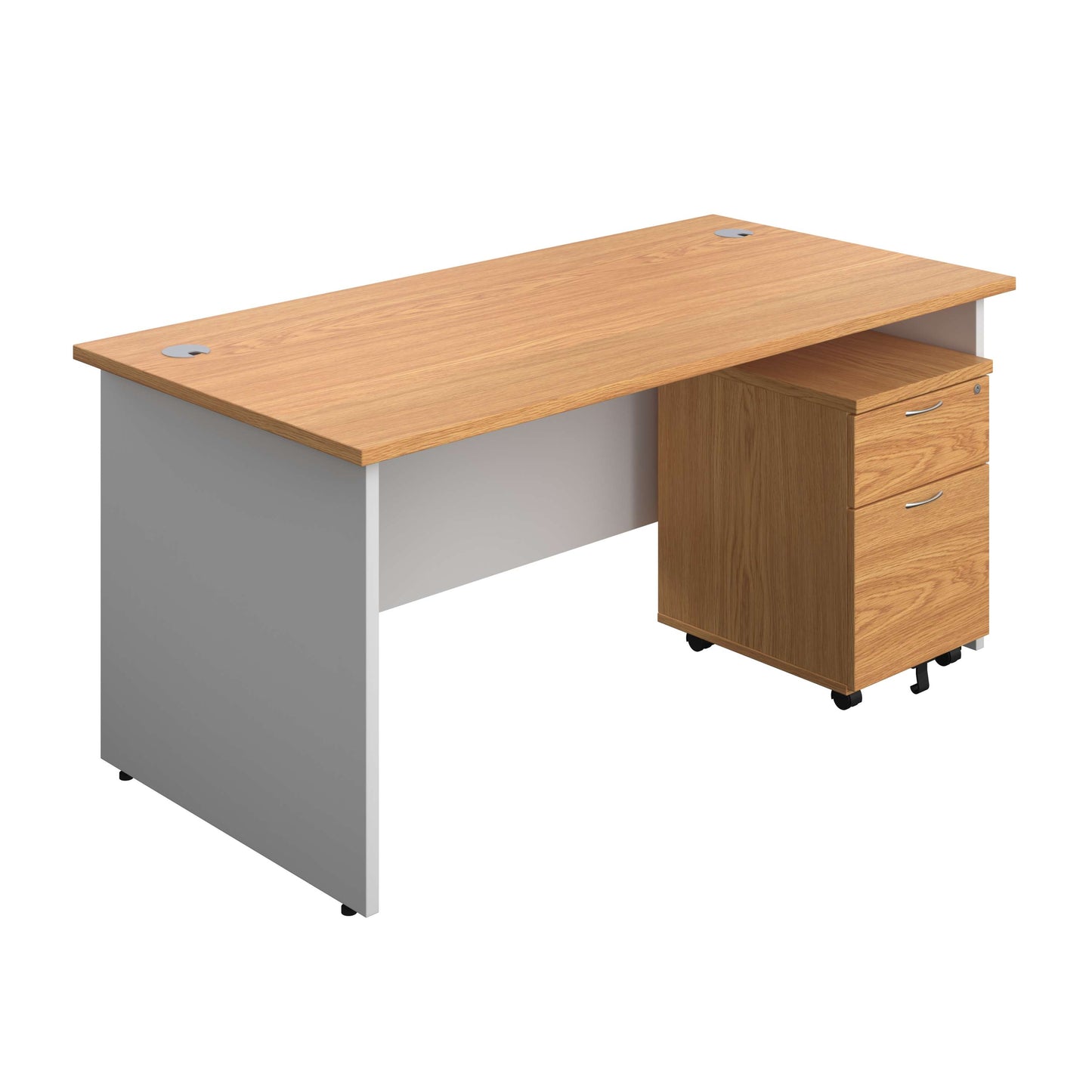 Panel Plus Rectangular Desk + 2 Drawer Mobile Pedestal Bundle (FSC) | 1600X800 | Nova Oak/White