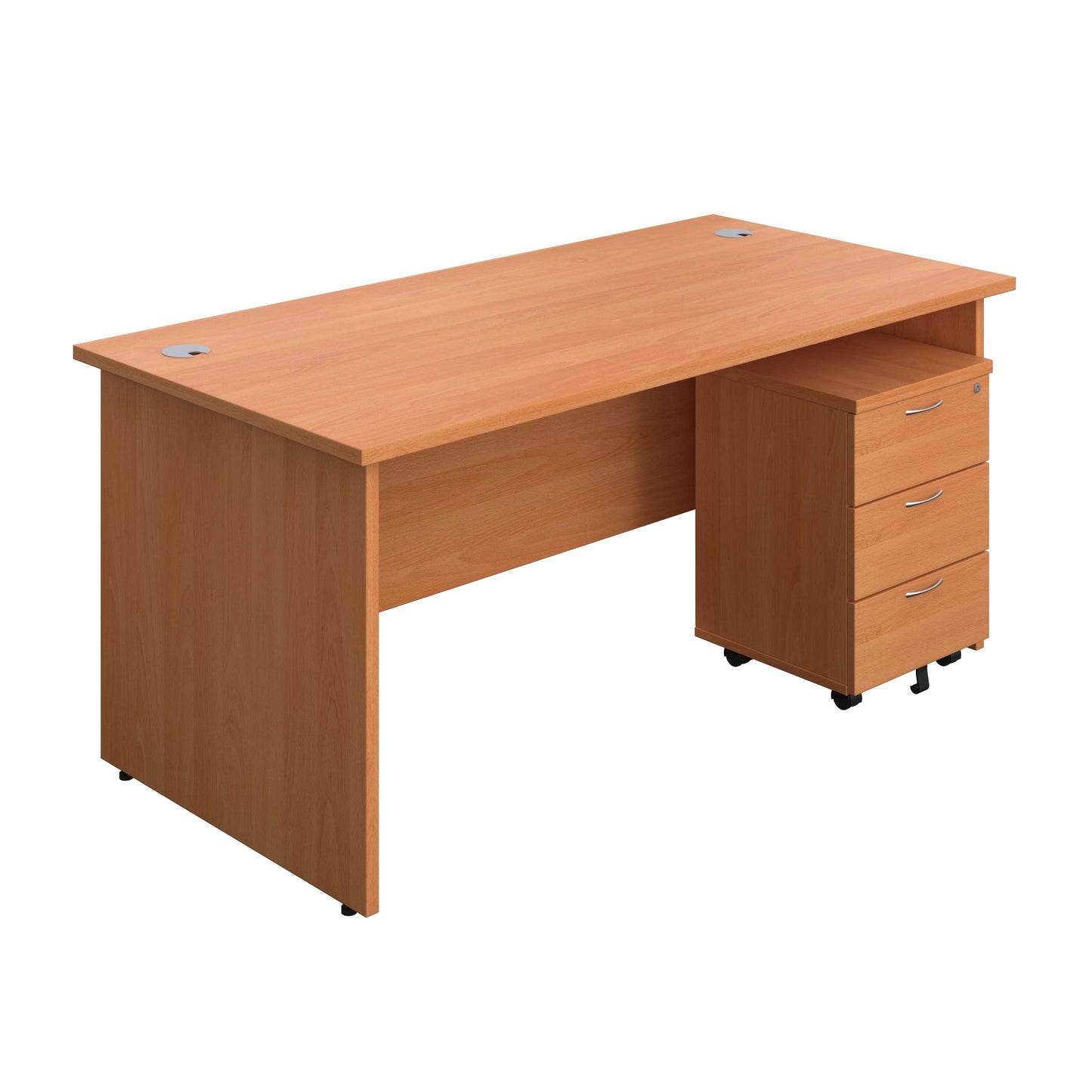 Panel Rectangular Desk + 3 Drawer Mobile Pedestal Bundle (FSC) | 1600X800 | Beech/Beech