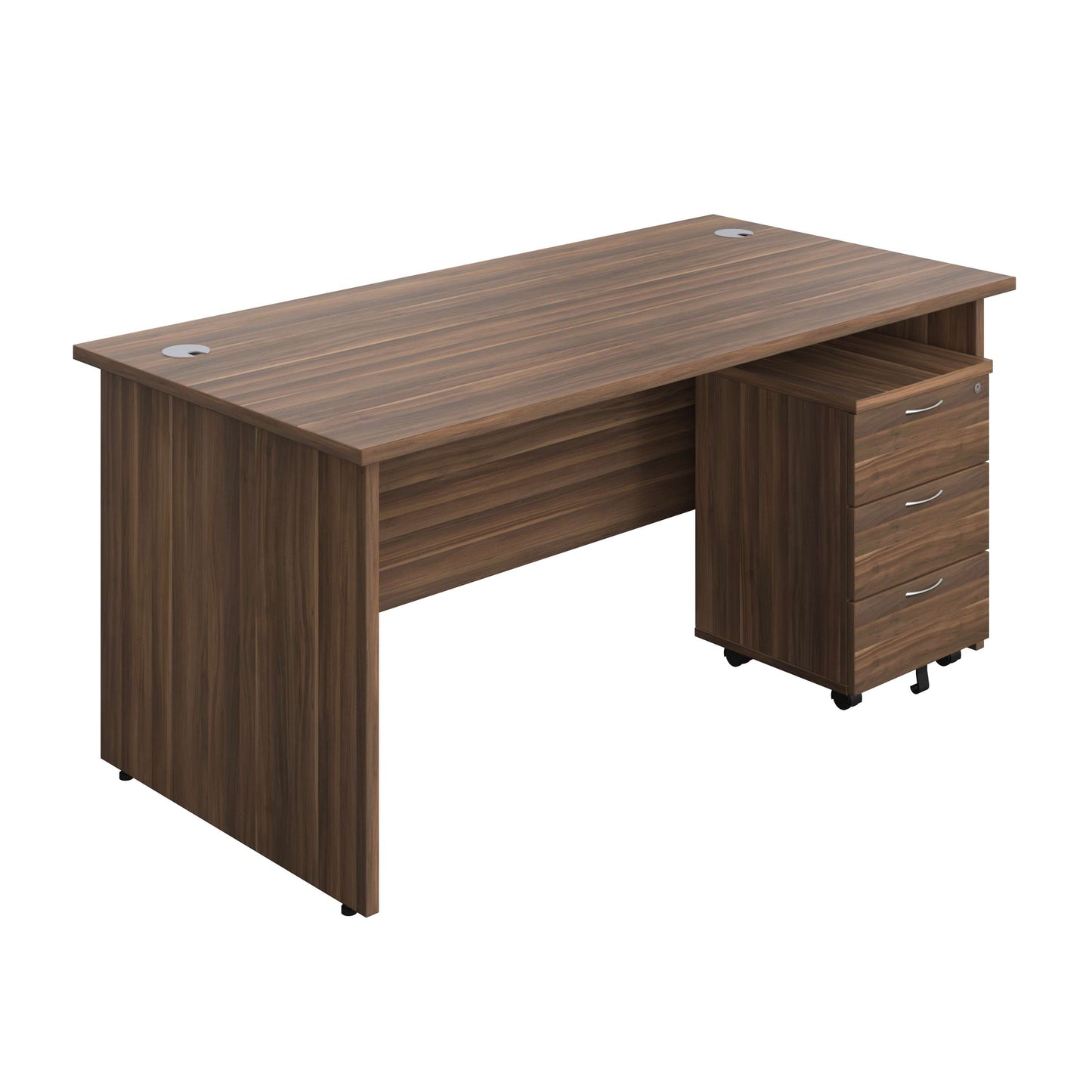 Panel Rectangular Desk + 3 Drawer Mobile Pedestal Bundle (FSC) | 1600X800 | Dark Walnut/Dark Walnut