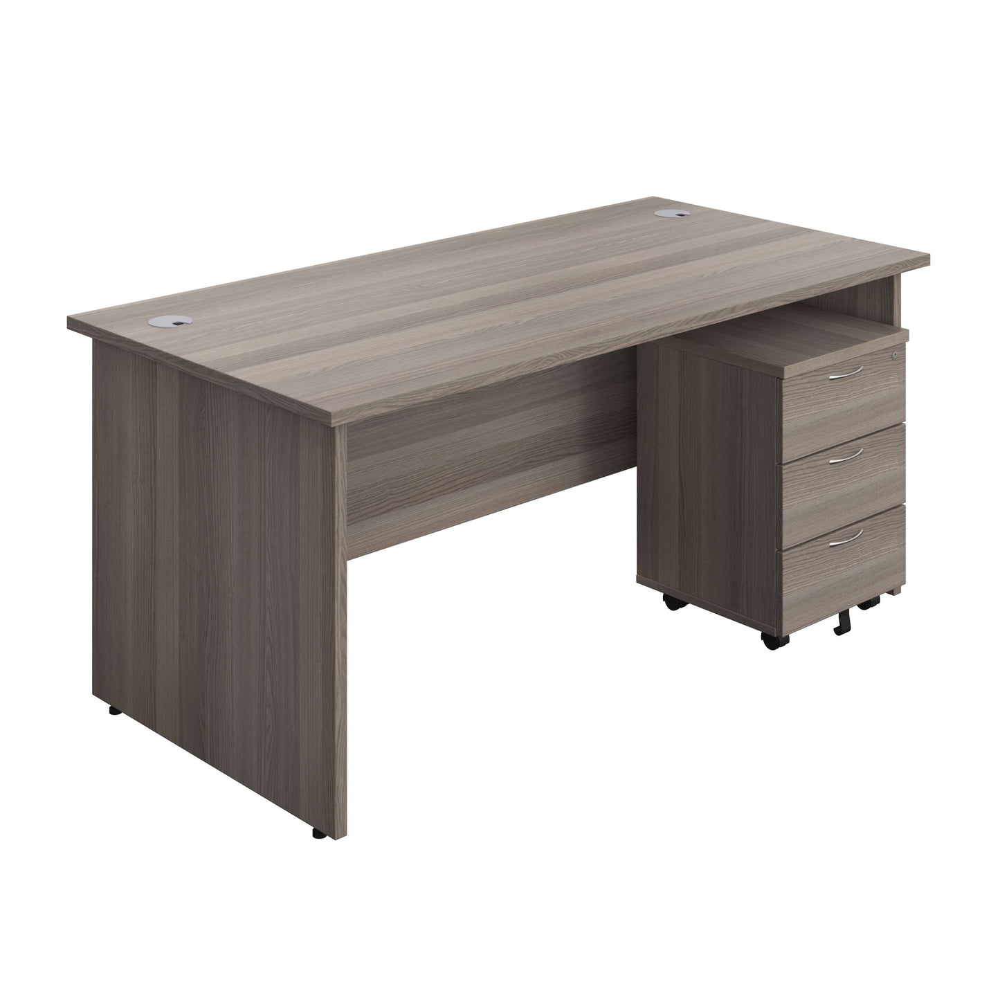 Panel Rectangular Desk + 3 Drawer Mobile Pedestal Bundle (FSC) | 1600X800 | Grey Oak/Grey Oak
