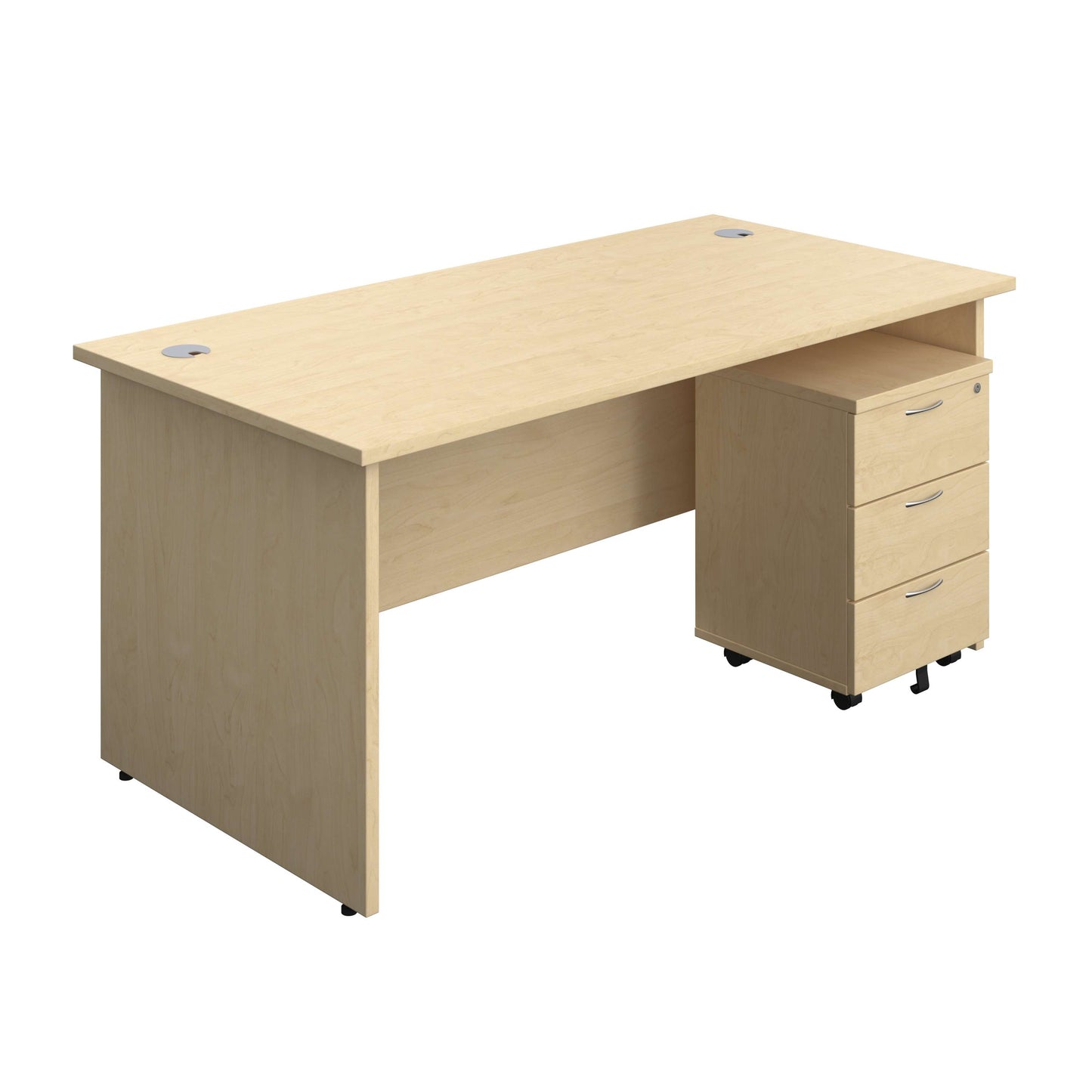 Panel Rectangular Desk + 3 Drawer Mobile Pedestal Bundle (FSC) | 1600X800 | Maple/Maple