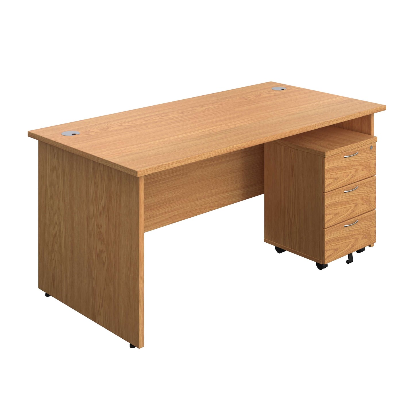 Panel Rectangular Desk + 3 Drawer Mobile Pedestal Bundle (FSC) | 1600X800 | Nova Oak/Nova Oak
