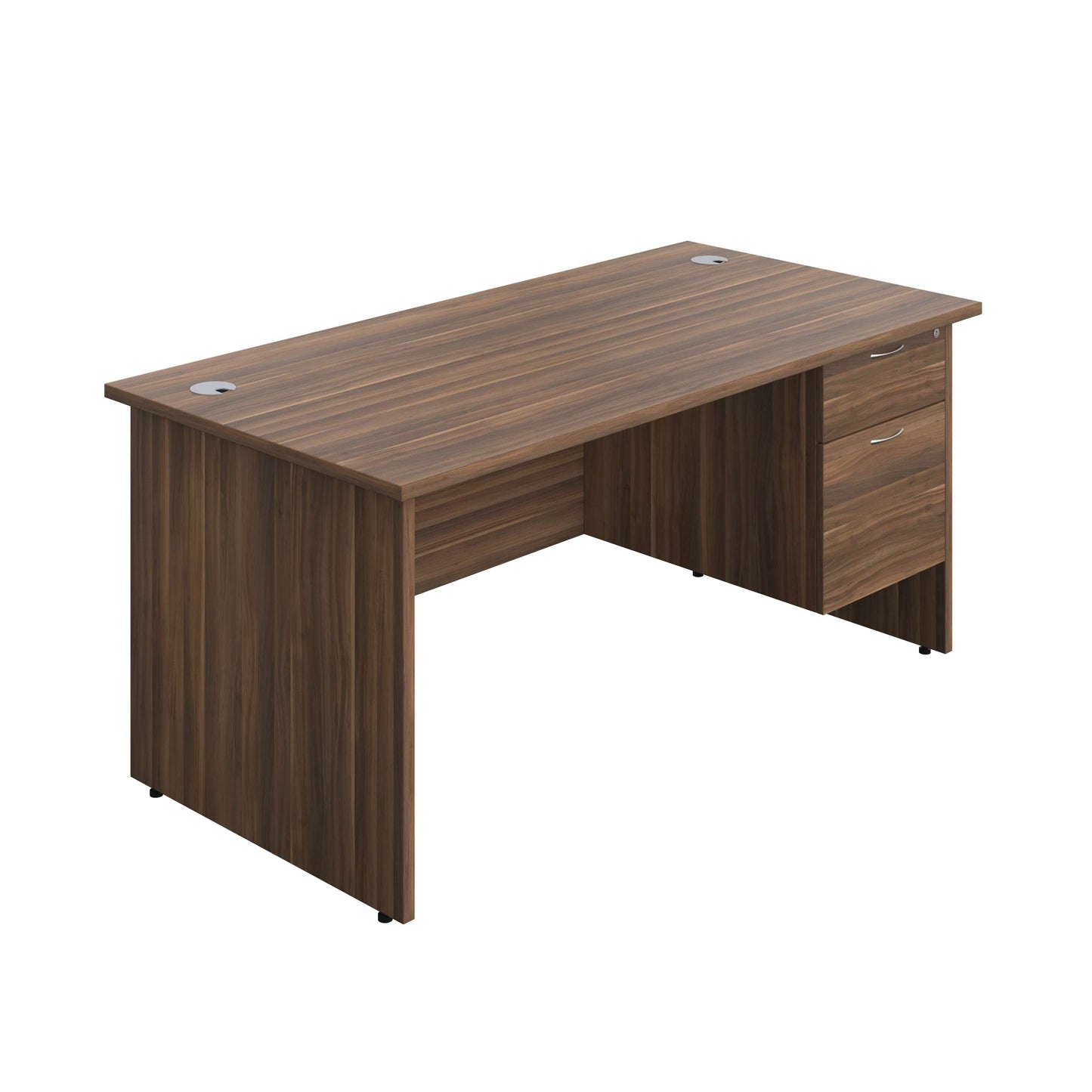 Panel Rectangular Desk + 2 Drawer Fixed Pedestal Bundle (FSC) | 1600X800 | Dark Walnut/Dark Walnut