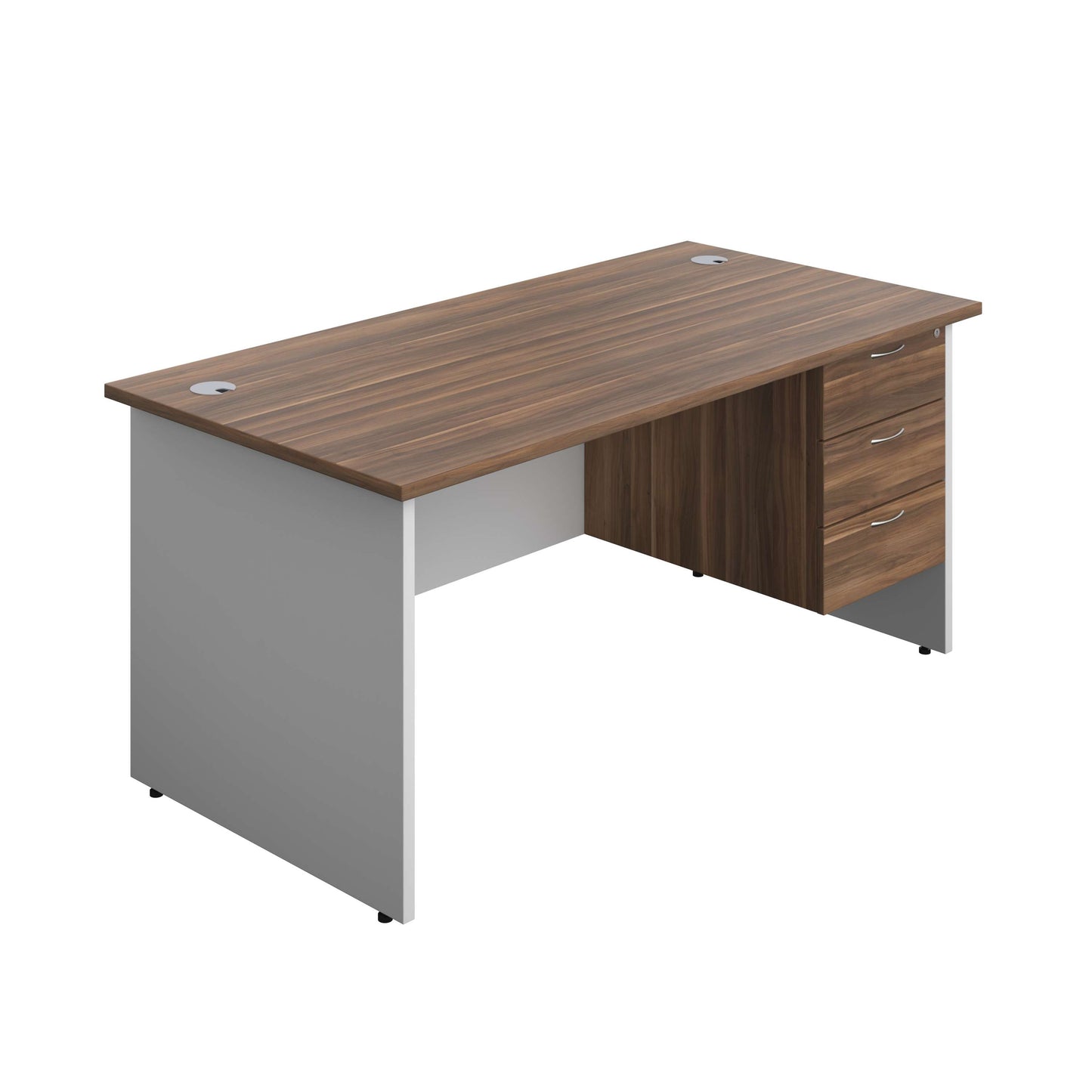Panel Plus Rectangular Desk + 3 Drawer Fixed Pedestal Bundle (FSC) | 1600X800 | Dark Walnut/White