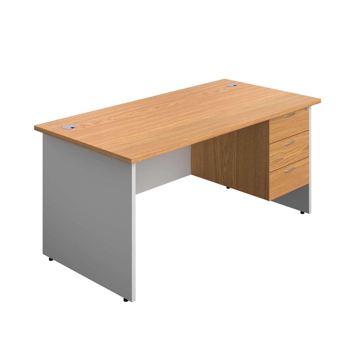 Panel Plus Rectangular Desk + 3 Drawer Fixed Pedestal Bundle (FSC) | 1600X800 | Nova Oak/White