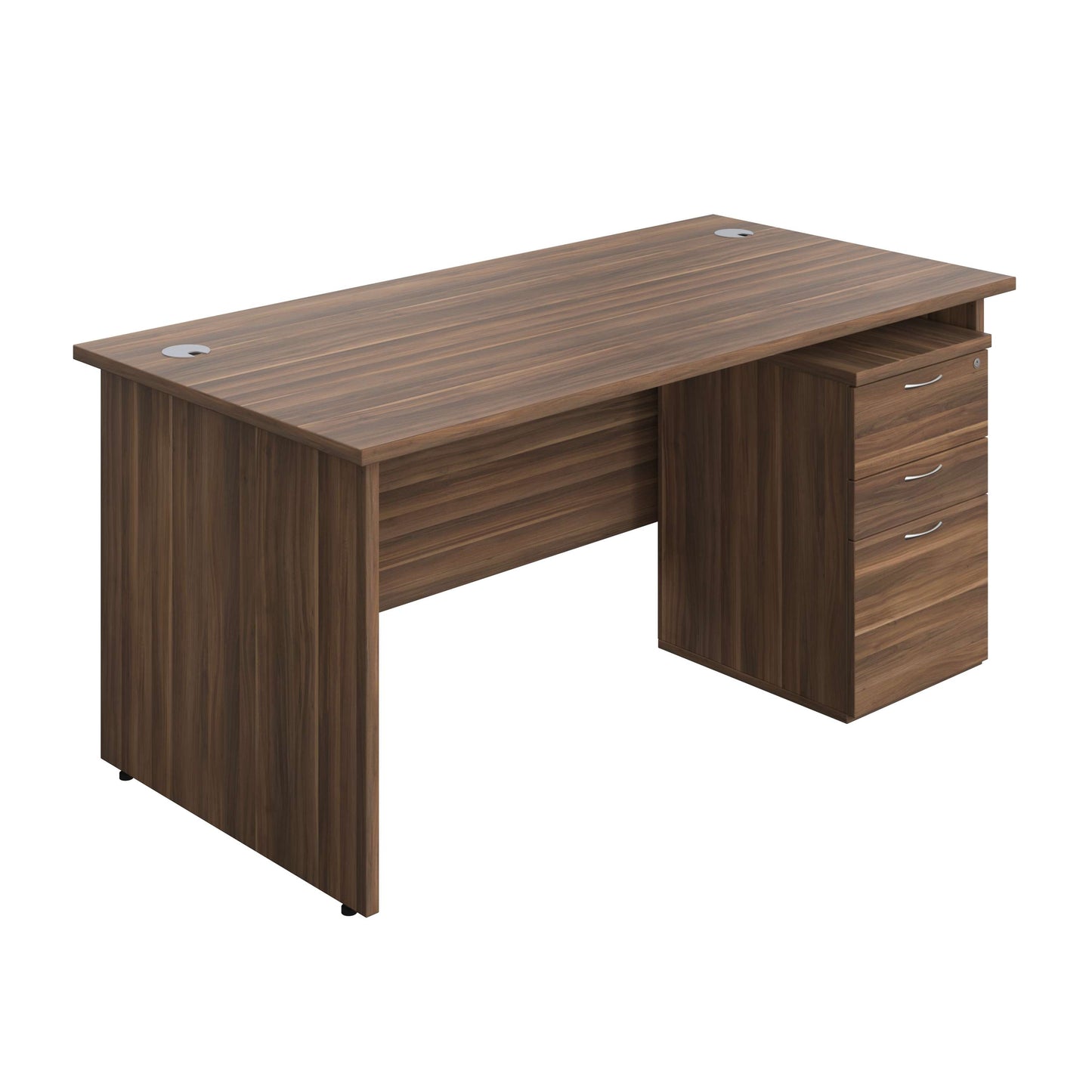 Panel Rectangular Desk + 3 Drawer High Mobile Pedestal Bundle (FSC) | 1600X800 | Dark Walnut/Dark Walnut