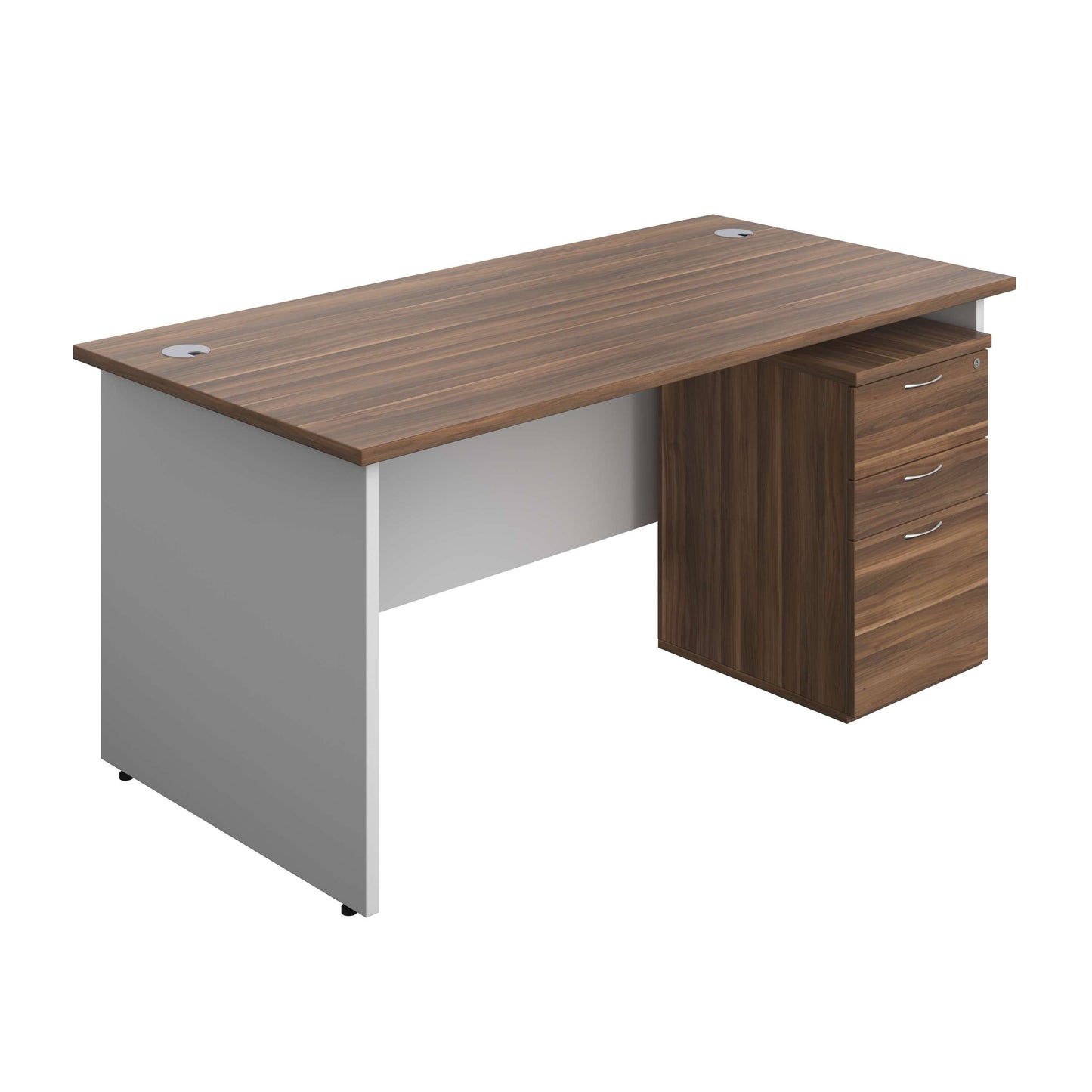 Panel Plus Rectangular Desk + 3 Drawer High Mobile Pedestal Bundle (FSC) | 1600X800 | Dark Walnut/White