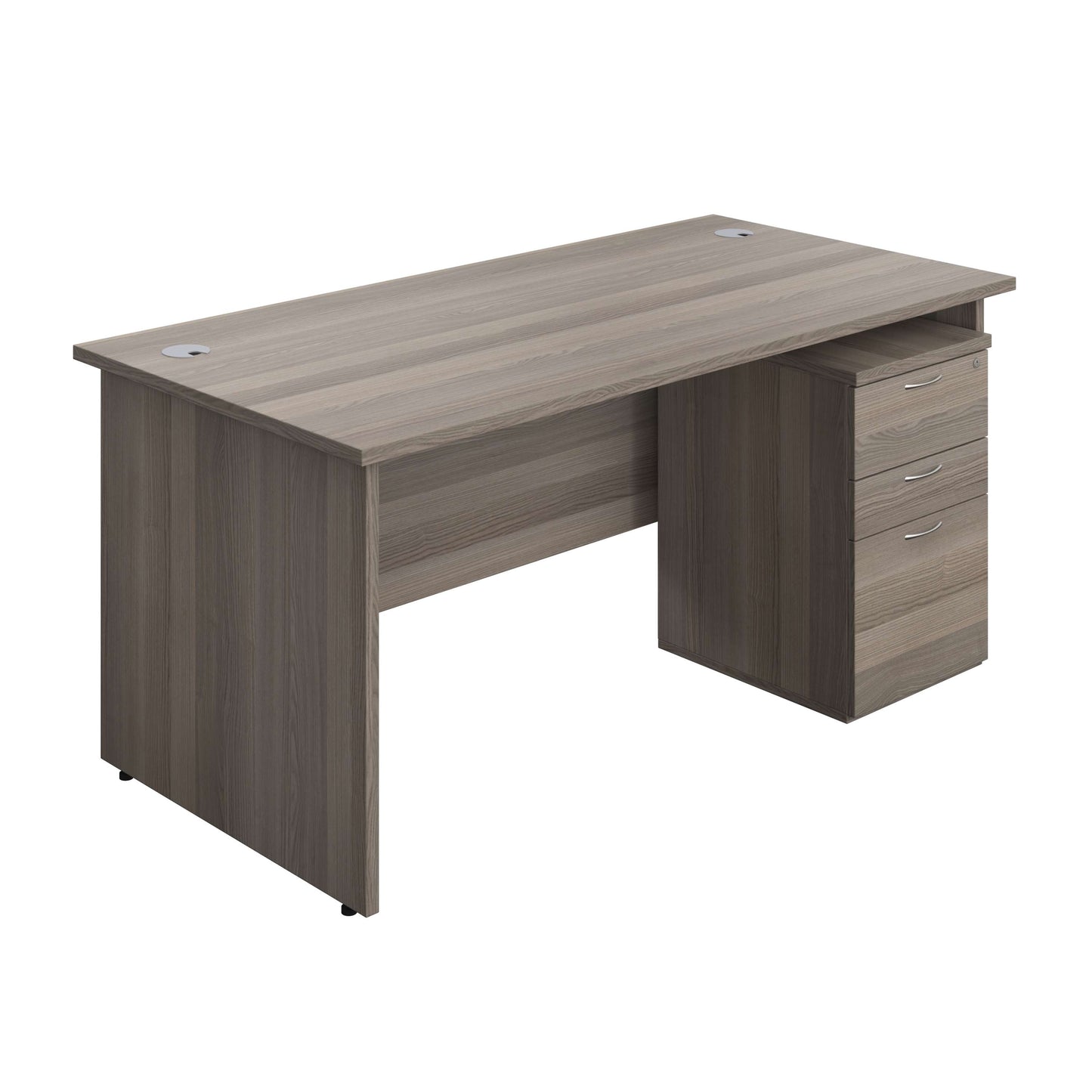 Panel Rectangular Desk + 3 Drawer High Mobile Pedestal Bundle (FSC) | 1600X800 | Grey Oak/Grey Oak