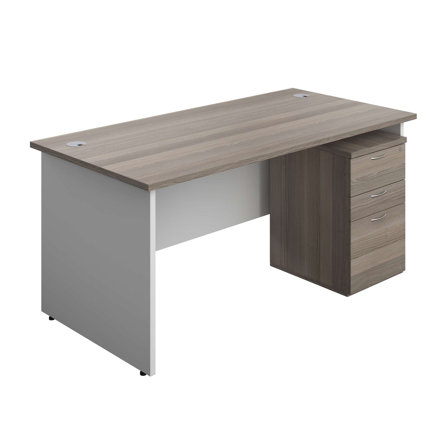 Panel Plus Rectangular Desk + 3 Drawer High Mobile Pedestal Bundle (FSC) | 1600X800 | Grey Oak/White
