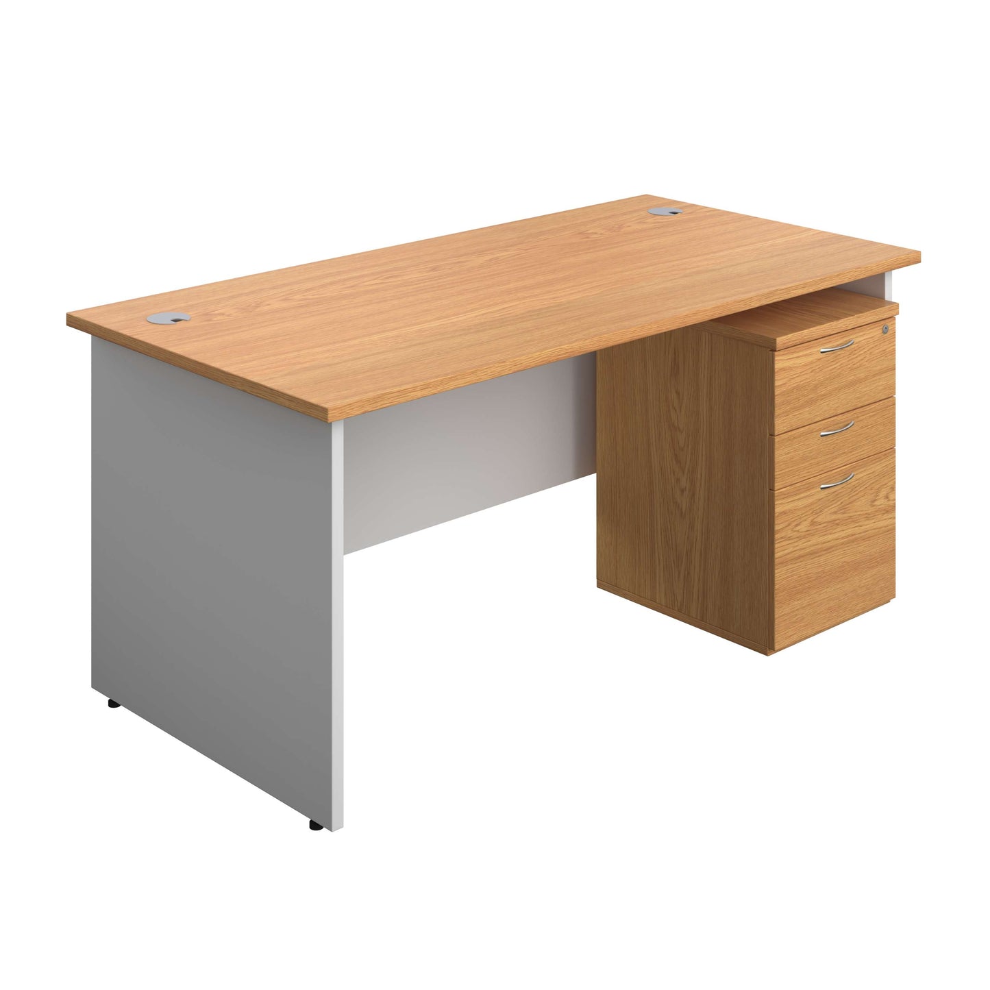 Panel Plus Rectangular Desk + 3 Drawer High Mobile Pedestal Bundle (FSC) | 1600X800 | Nova Oak/White