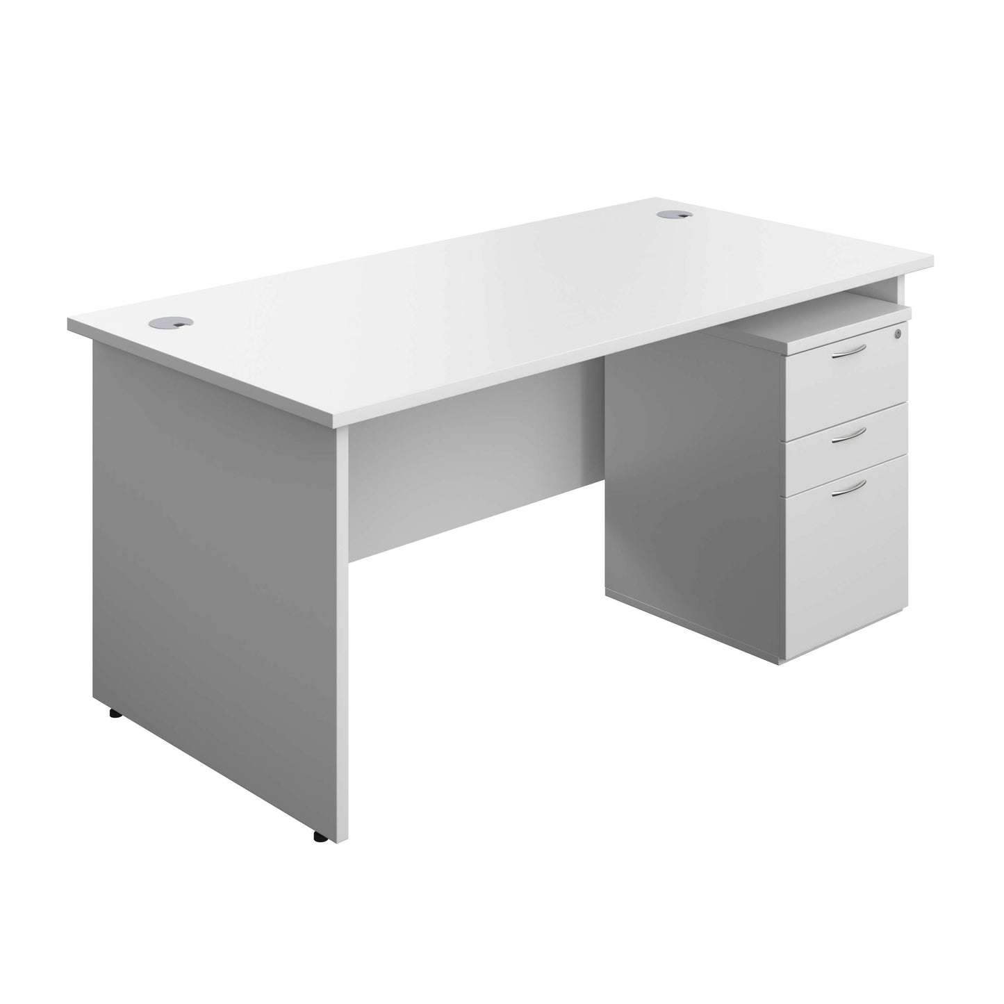 Panel Rectangular Desk + 3 Drawer High Mobile Pedestal Bundle (FSC) | 1600X800 | White/White