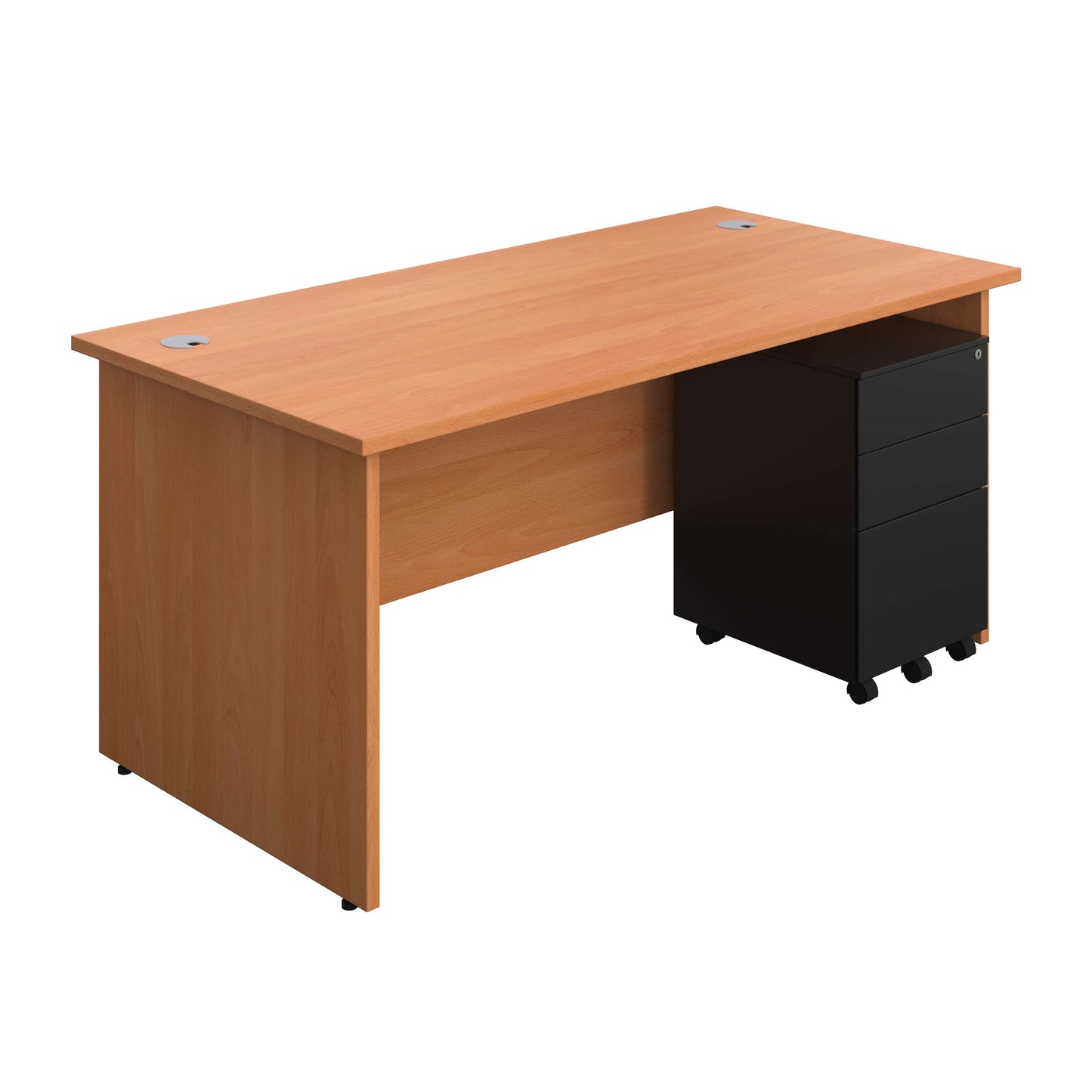 Panel Rectangular Desk + 3 Drawer Steel Pedestal Bundle (FSC) | 1600X800 | Beech/Black