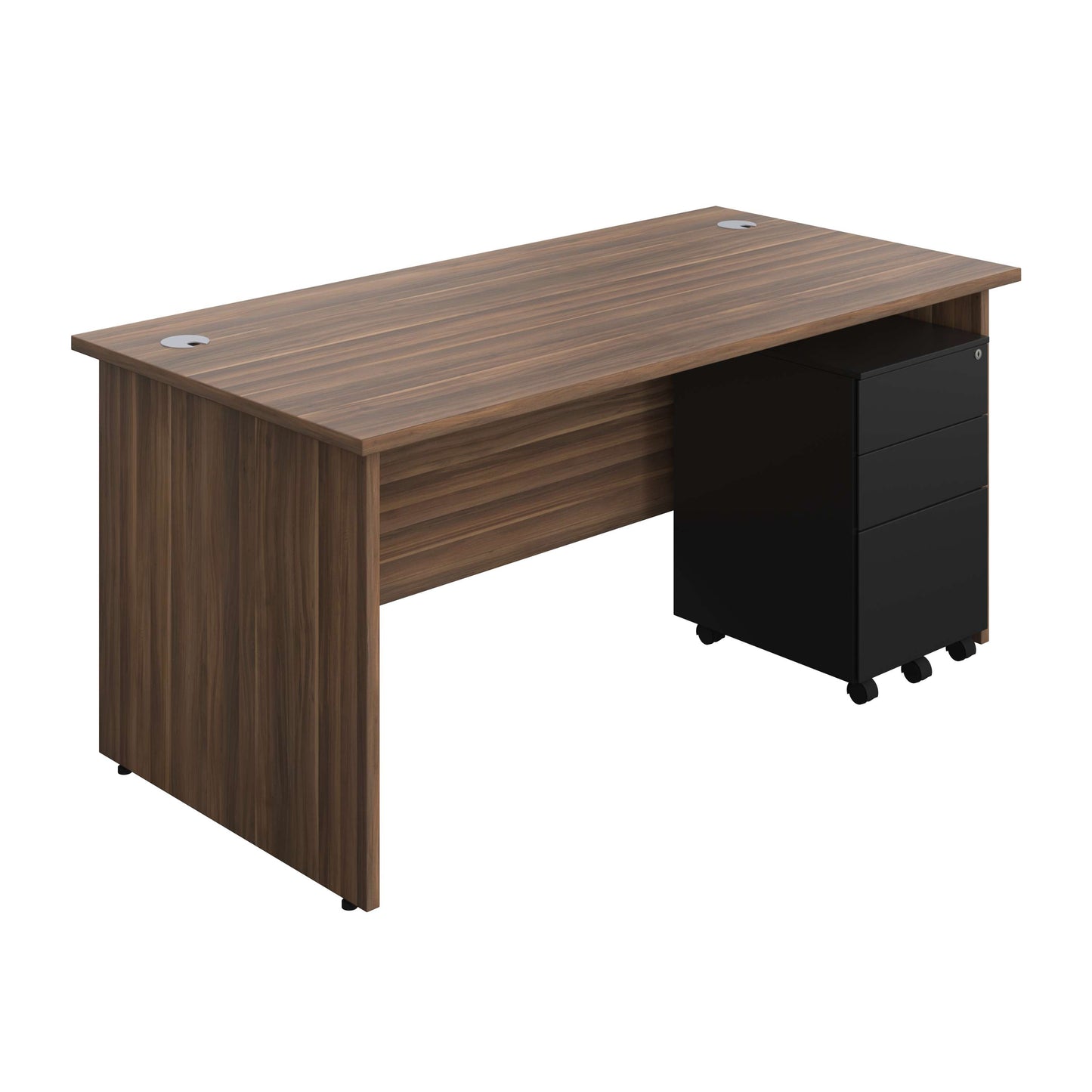 Panel Rectangular Desk + 3 Drawer Steel Pedestal Bundle (FSC) | 1600X800 | Dark Walnut/Black