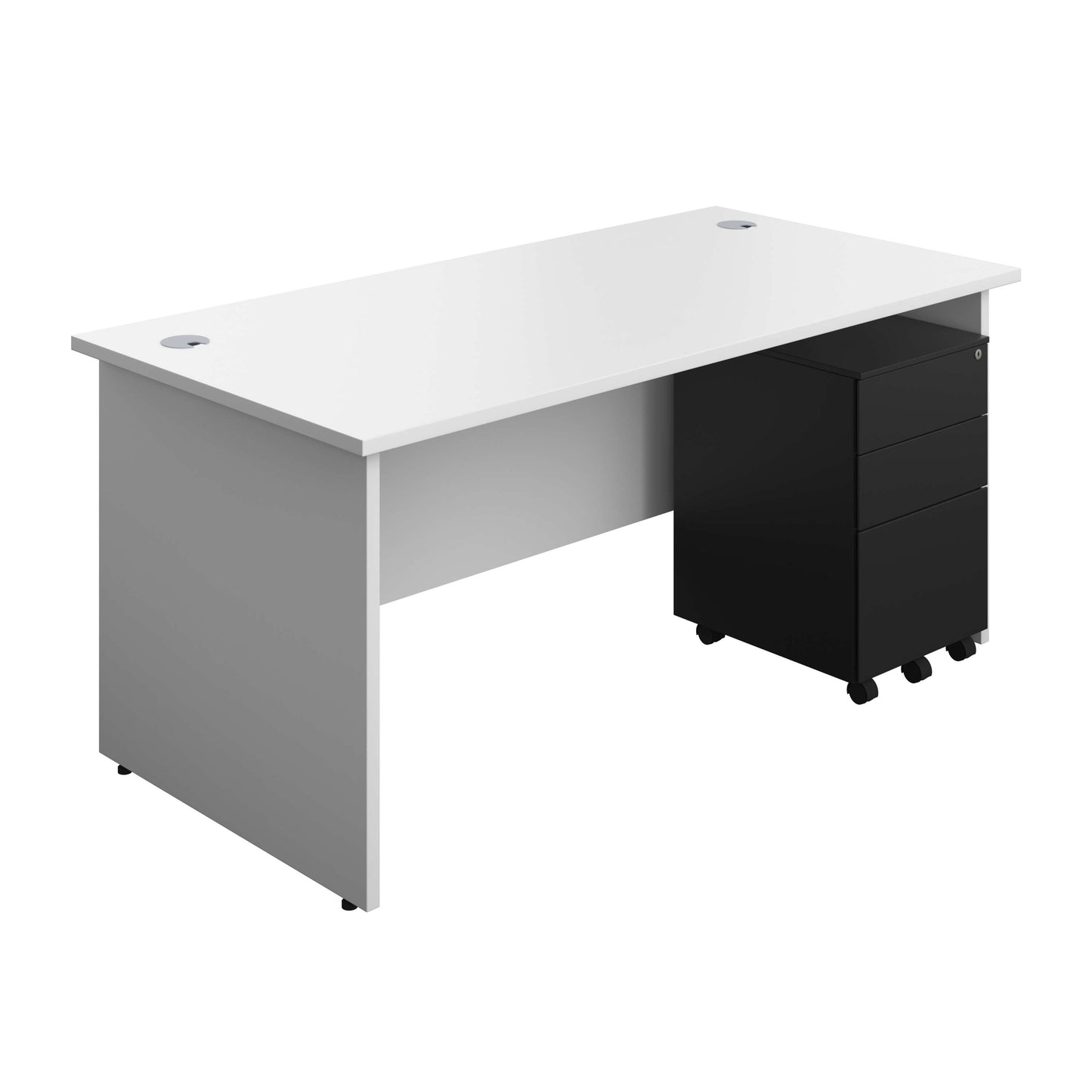 Panel Rectangular Desk + 3 Drawer Steel Pedestal Bundle (FSC) | 1600X800 | White/Black