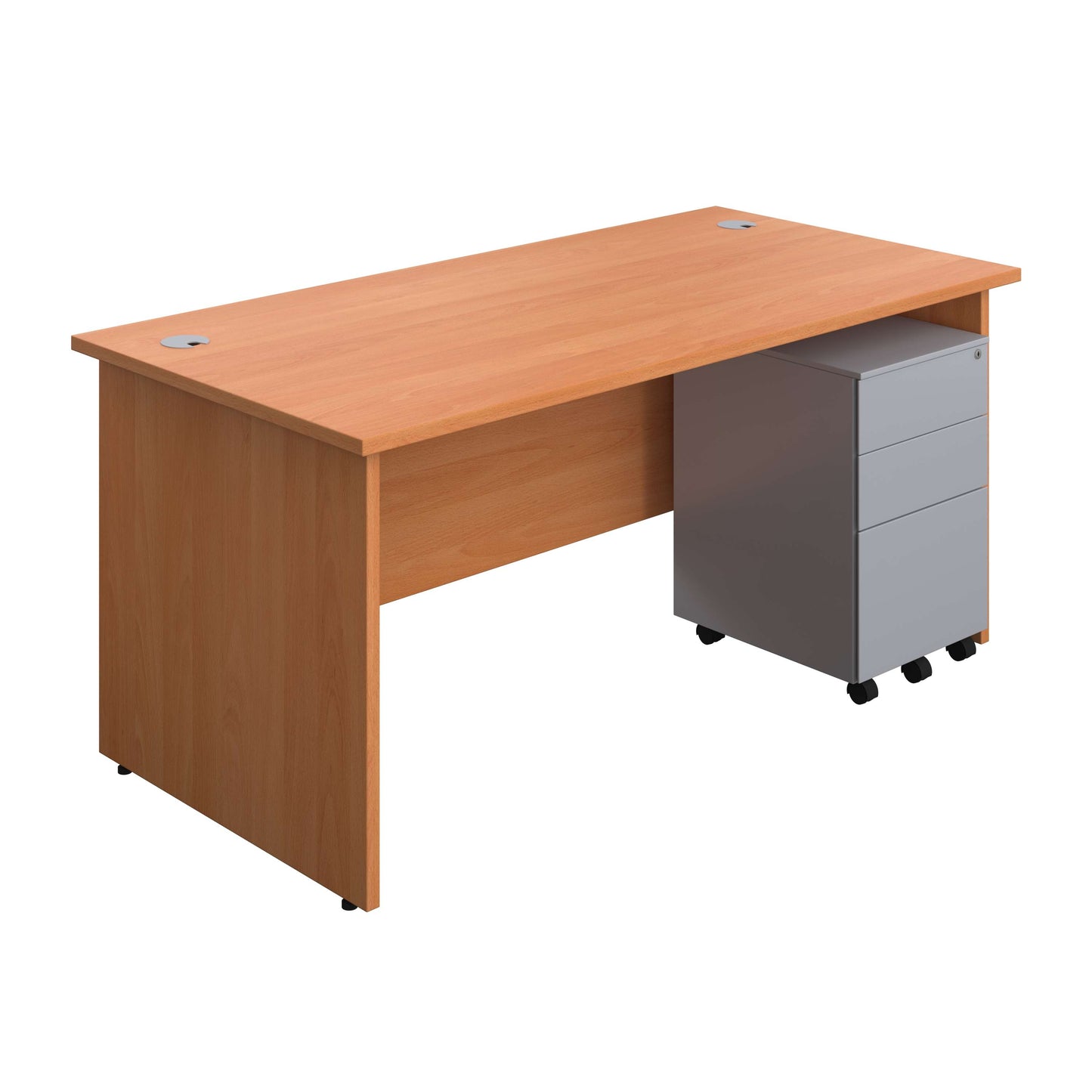 Panel Rectangular Desk + 3 Drawer Steel Pedestal Bundle (FSC) | 1600X800 | Beech/Silver