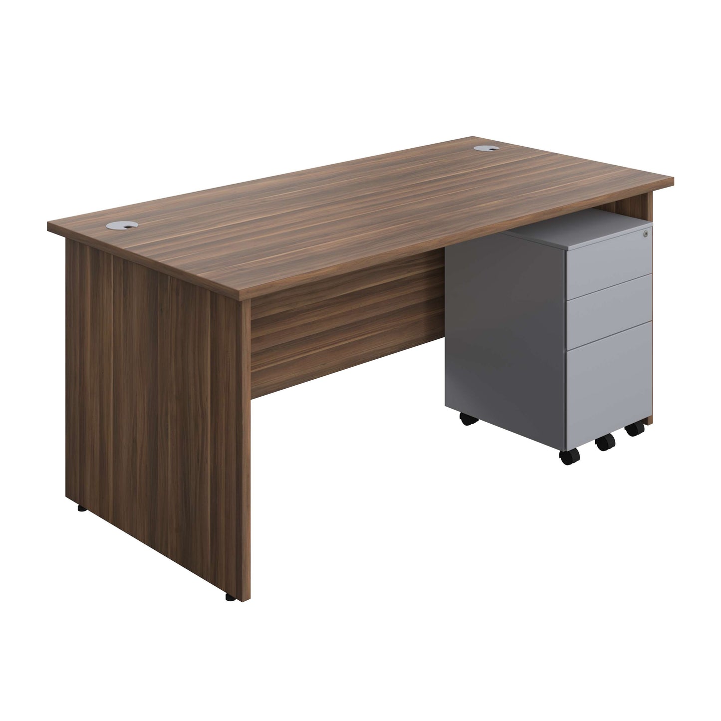 Panel Rectangular Desk + 3 Drawer Steel Pedestal Bundle (FSC) | 1600X800 | Dark Walnut/Silver