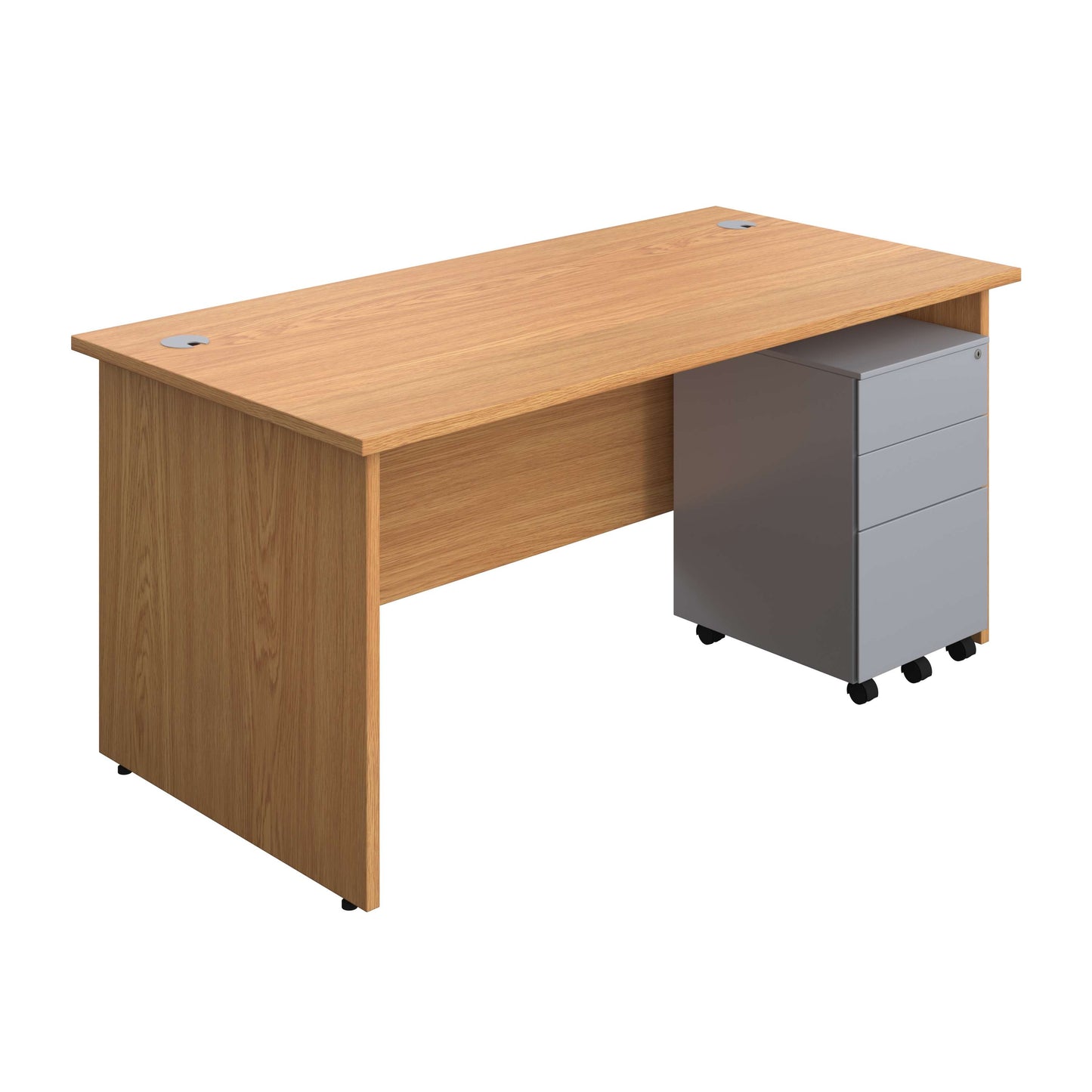 Panel Rectangular Desk + 3 Drawer Steel Pedestal Bundle (FSC) | 1600X800 | Nova Oak/Silver