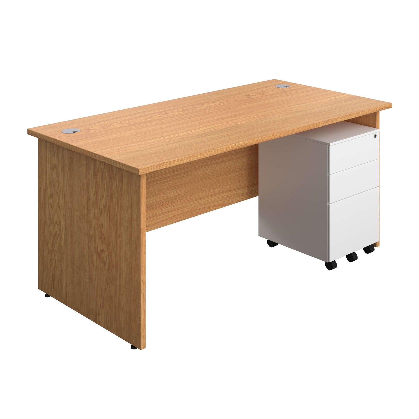 Panel Rectangular Desk + 3 Drawer Steel Pedestal Bundle (FSC) | 1600X800 | Nova Oak/White