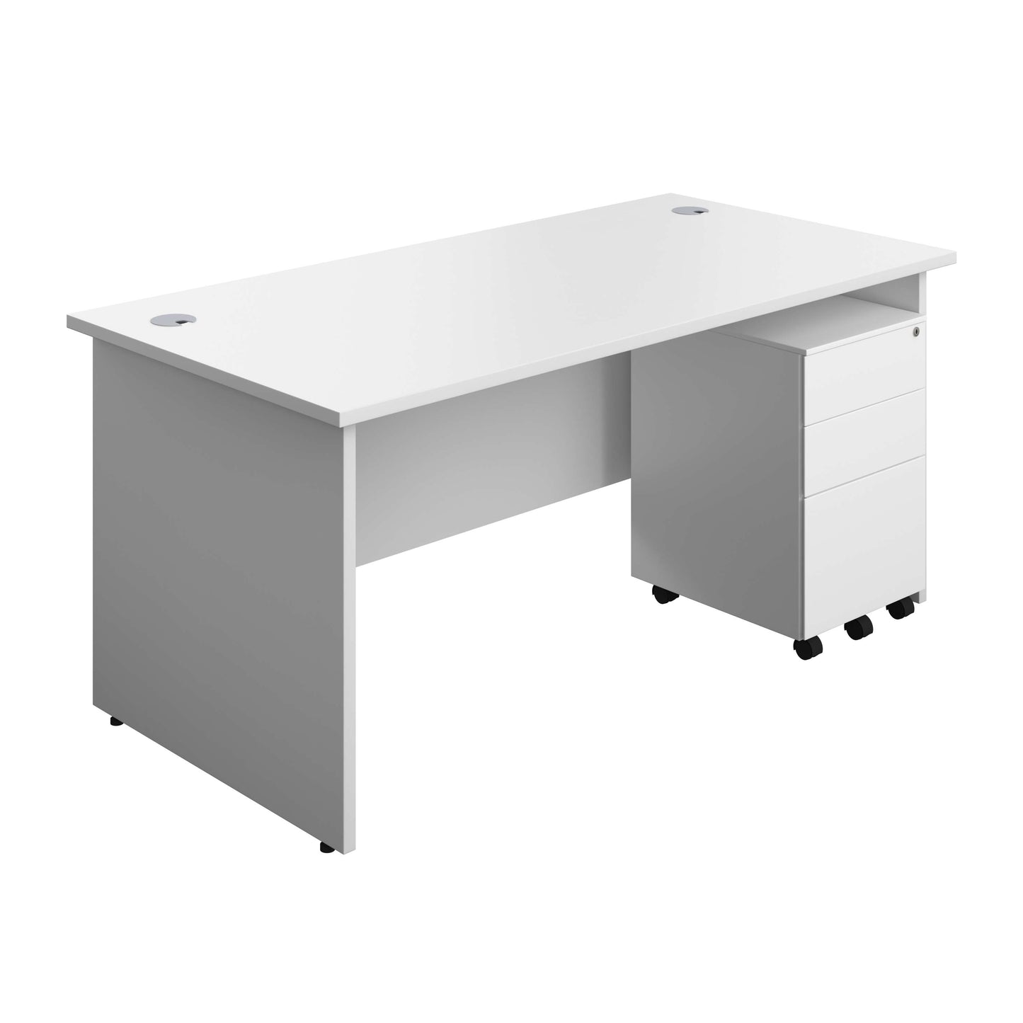 Panel Rectangular Desk + 3 Drawer Steel Pedestal Bundle (FSC) | 1600X800 | White/White