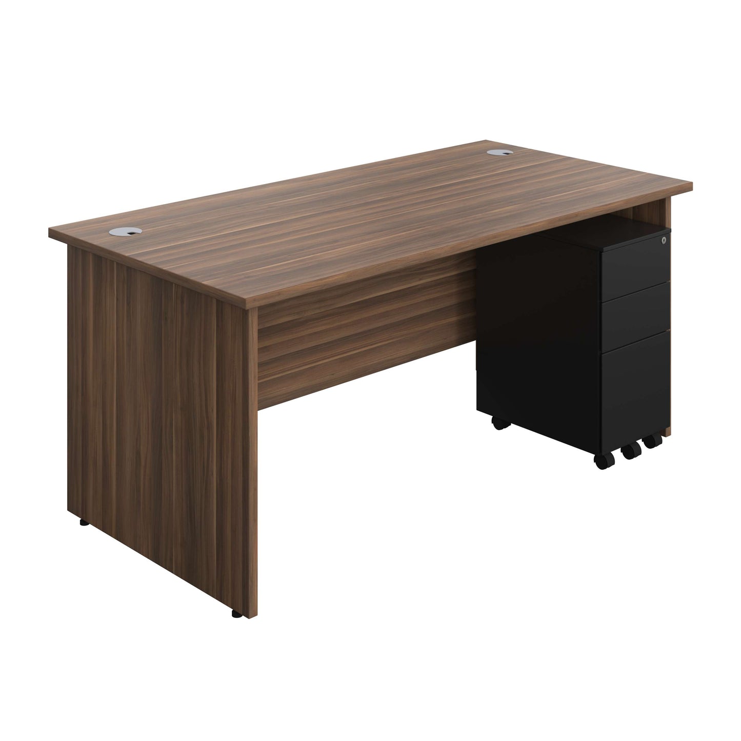 Panel Rectangular Desk + 3 Drawer Slimline Steel Pedestal Bundle (FSC) | 1600X800 | Dark Walnut/Black