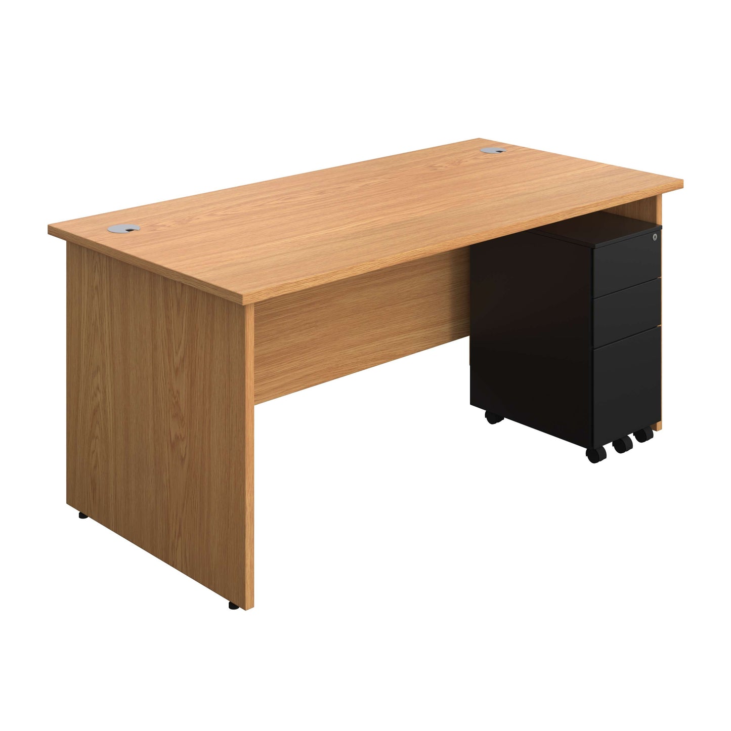 Panel Rectangular Desk + 3 Drawer Slimline Steel Pedestal Bundle (FSC) | 1600X800 | Nova Oak/Black