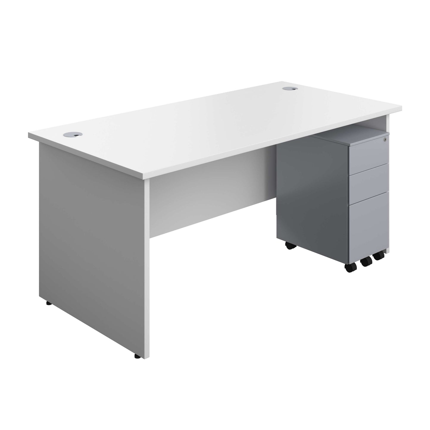 Panel Rectangular Desk + 3 Drawer Slimline Steel Pedestal Bundle (FSC) | 1600X800 | White/Silver