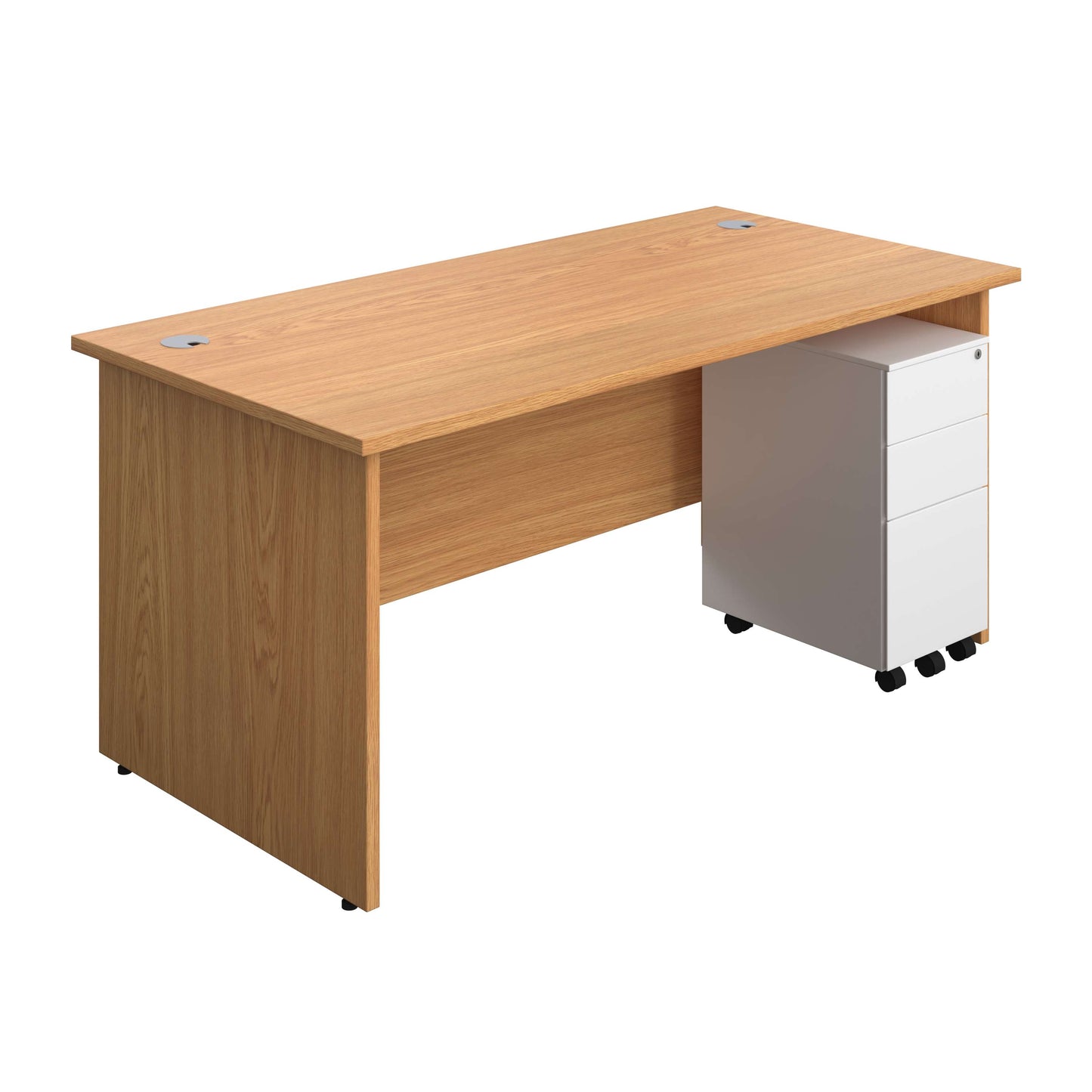 Panel Rectangular Desk + 3 Drawer Slimline Steel Pedestal Bundle (FSC) | 1600X800 | Nova Oak/White