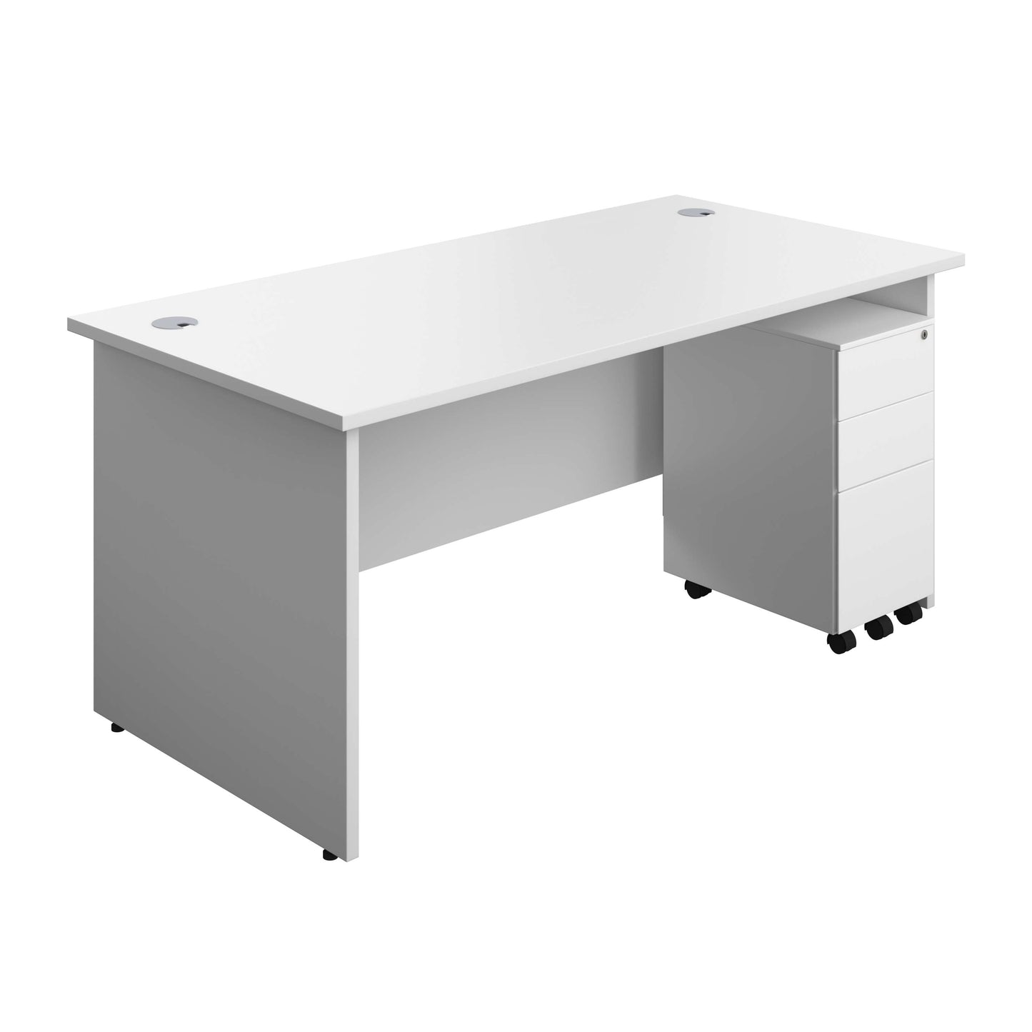 Panel Rectangular Desk + 3 Drawer Slimline Steel Pedestal Bundle (FSC) | 1600X800 | White/White