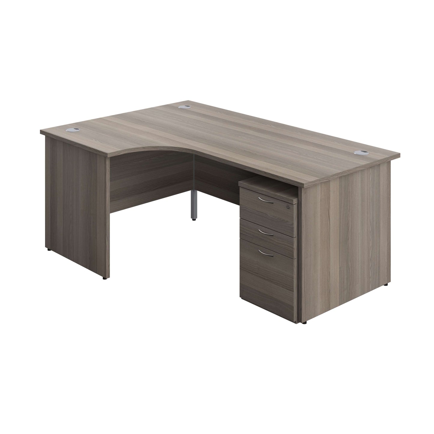 Panel Left Hand Radial Desk + 3 Drawer High Mobile Pedestal Bundle (FSC) | 1800X1200 | Grey Oak/Grey Oak