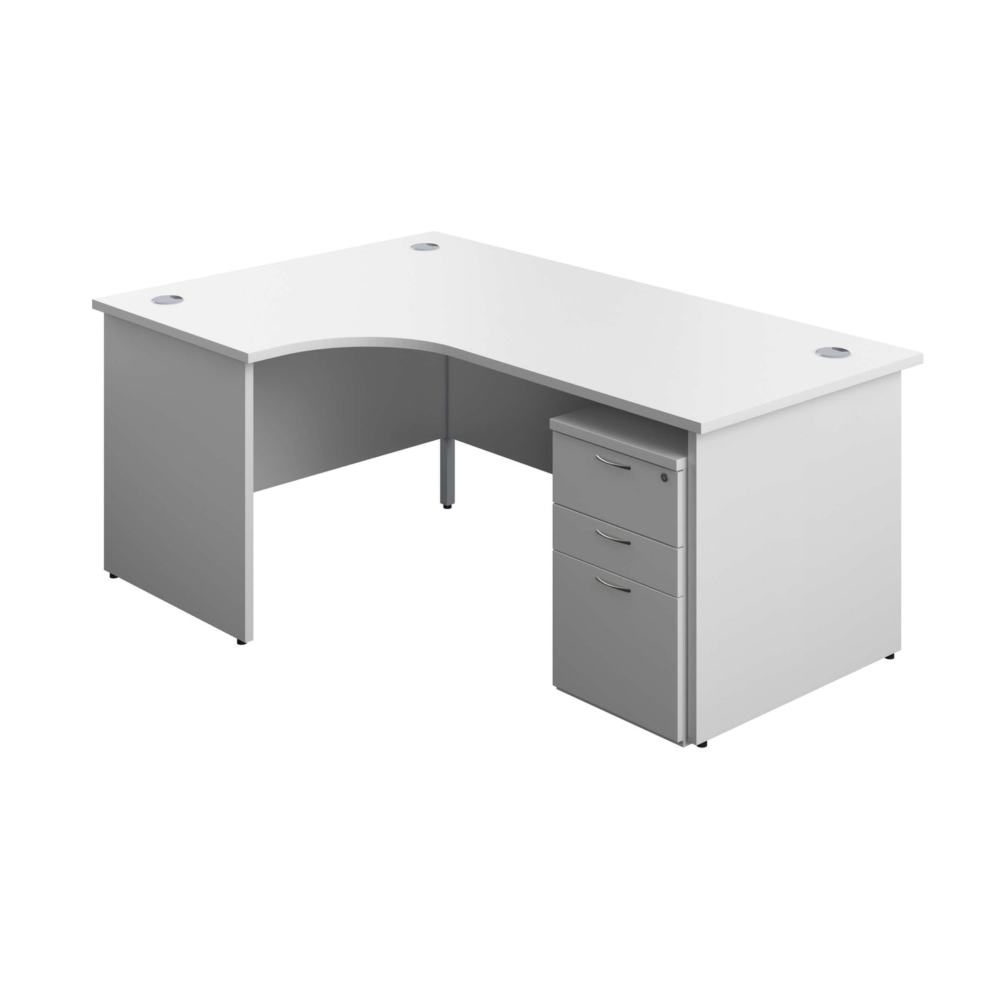 Panel Left Hand Radial Desk + 3 Drawer Under Desk Pedestal Bundle (FSC) | 1800X1200 | White/White