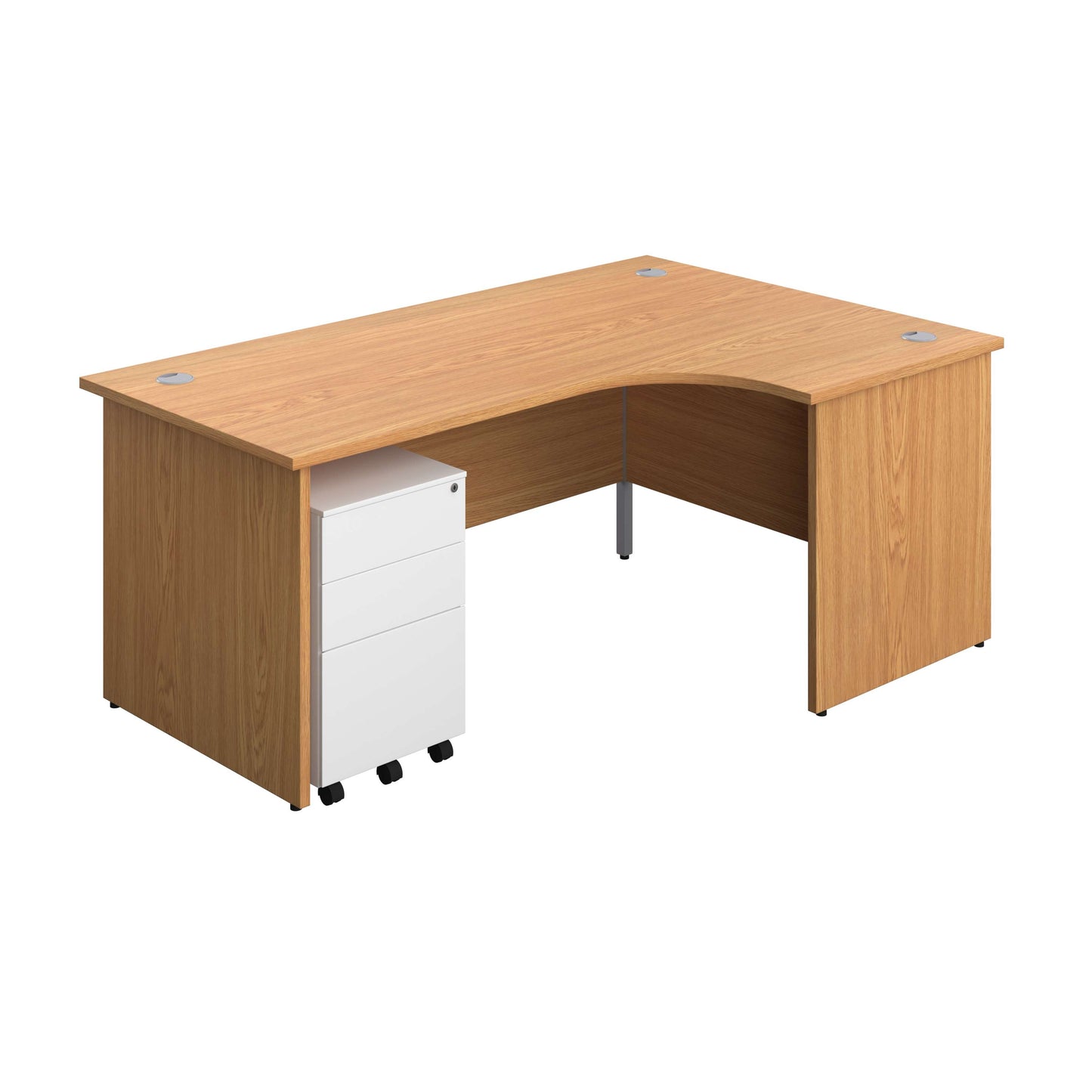 Panel Right Hand Radial Desk + 3 Drawer Steel Mobile Pedestal Bundle (FSC) | 1800X1200 | Nova Oak/White