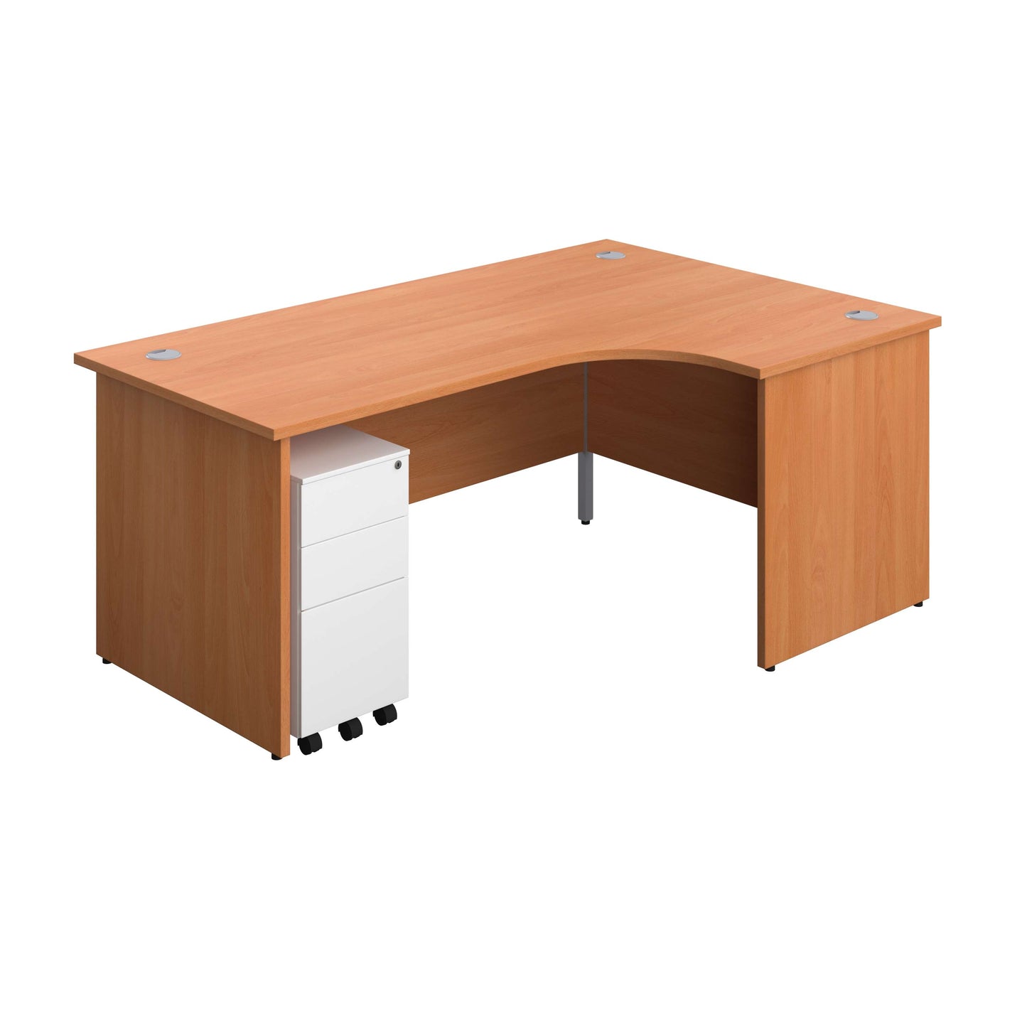 Panel Right Hand Radial Desk + 3 Drawer Slimline Steel Mobile Pedestal Bundle (FSC) | 1800X1200 | Beech/White