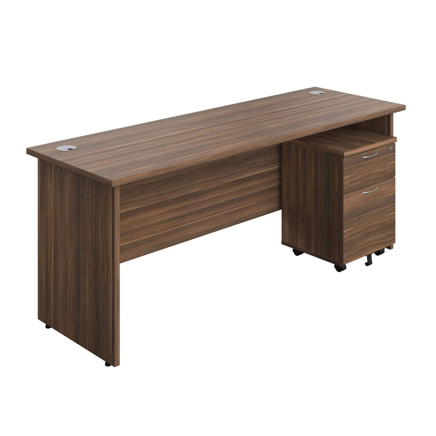 Panel Rectangular Desk + 2 Drawer Mobile Pedestal Bundle (FSC) | 1800X600 | Dark Walnut/Dark Walnut