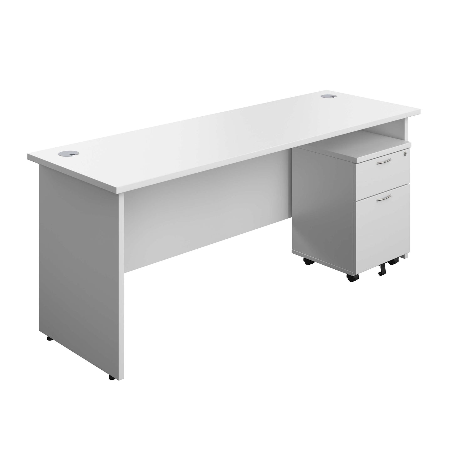 Panel Rectangular Desk + 2 Drawer Mobile Pedestal Bundle (FSC) | 1800X600 | White/White
