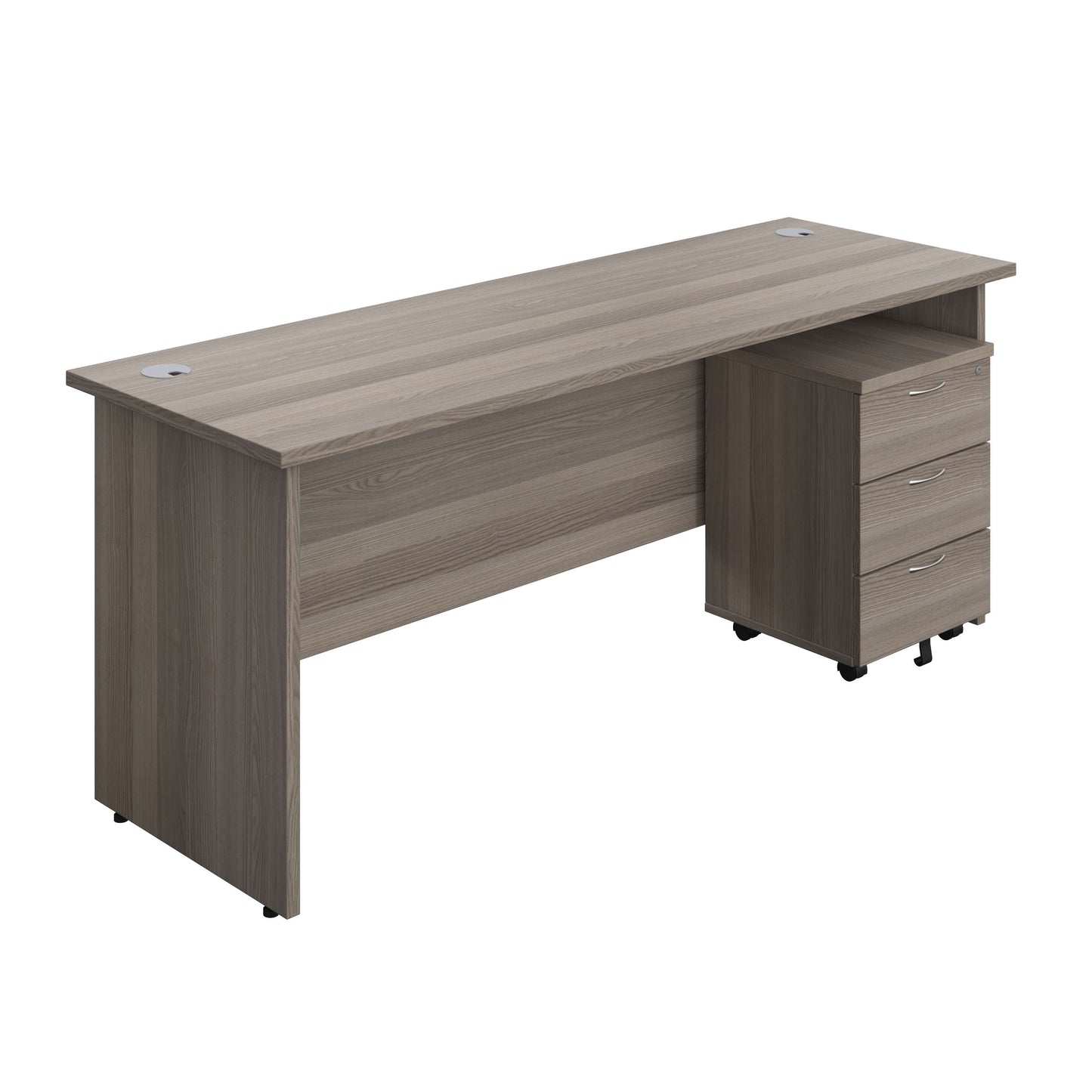 Panel Rectangular Desk + 3 Drawer Mobile Pedestal Bundle (FSC) | 1800X600 | Grey Oak/Grey Oak