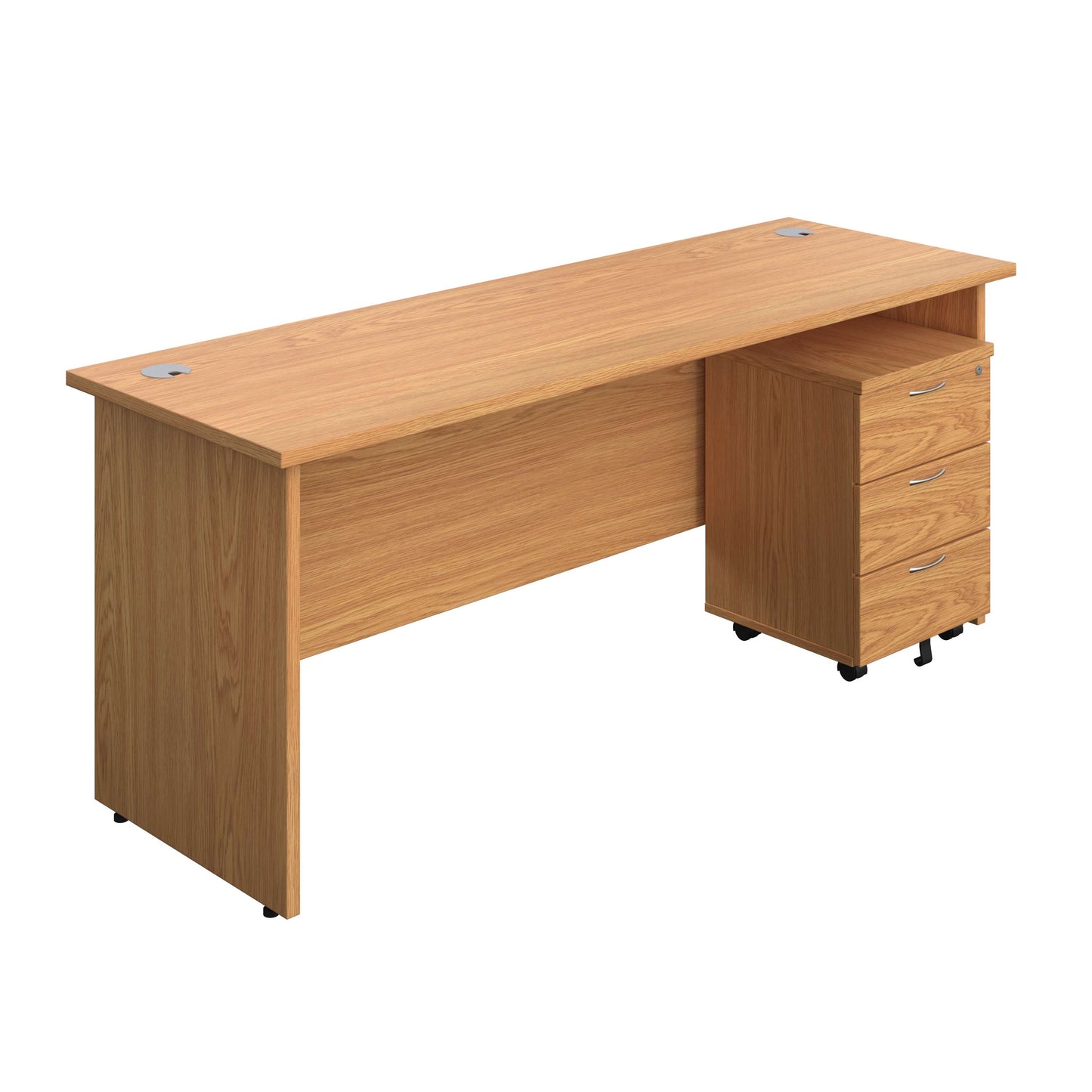 Panel Rectangular Desk + 3 Drawer Mobile Pedestal Bundle (FSC) | 1800X600 | Nova Oak/Nova Oak
