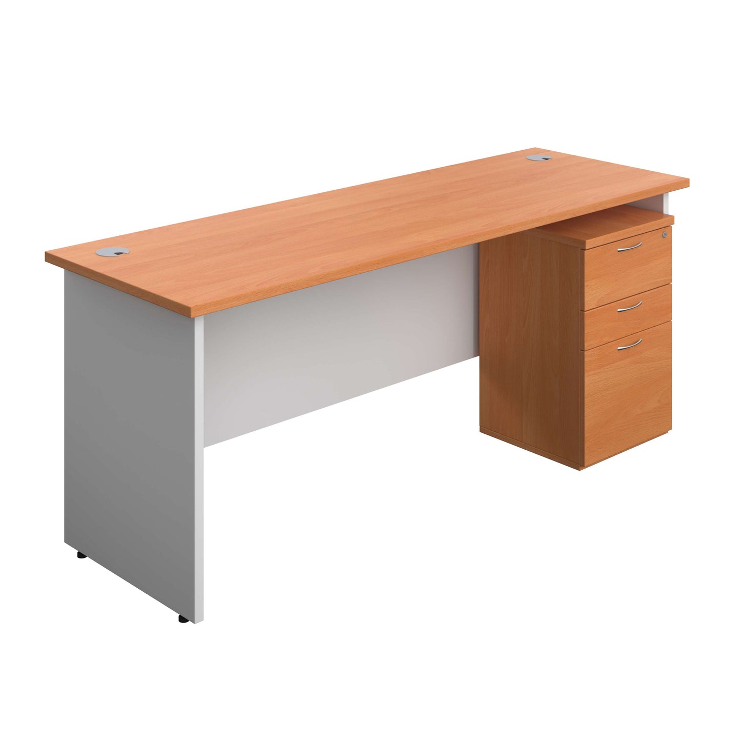 Panel Plus Rectangular Desk + 3 Drawer High Mobile Pedestal Bundle (FSC) | 1800X600 | Beech/White