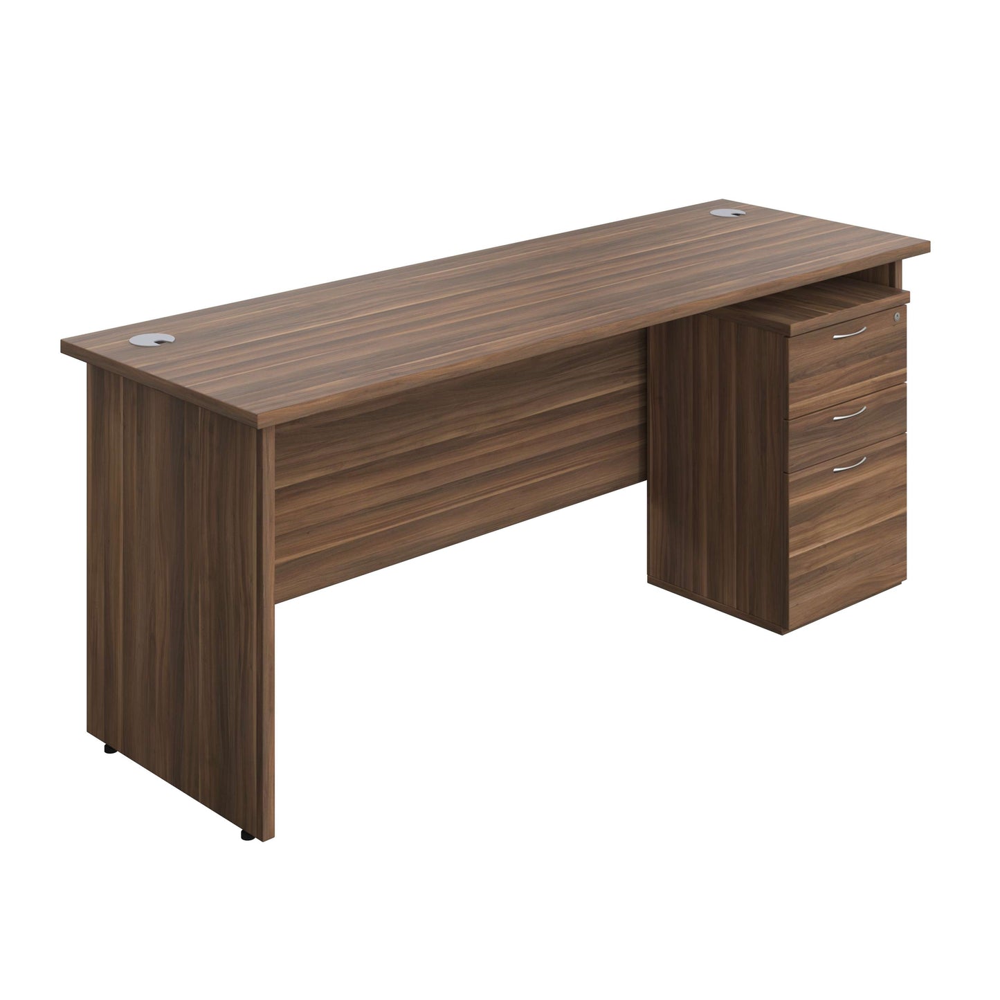 Panel Rectangular Desk + 3 Drawer High Mobile Pedestal Bundle (FSC) | 1800X600 | Dark Walnut/Dark Walnut