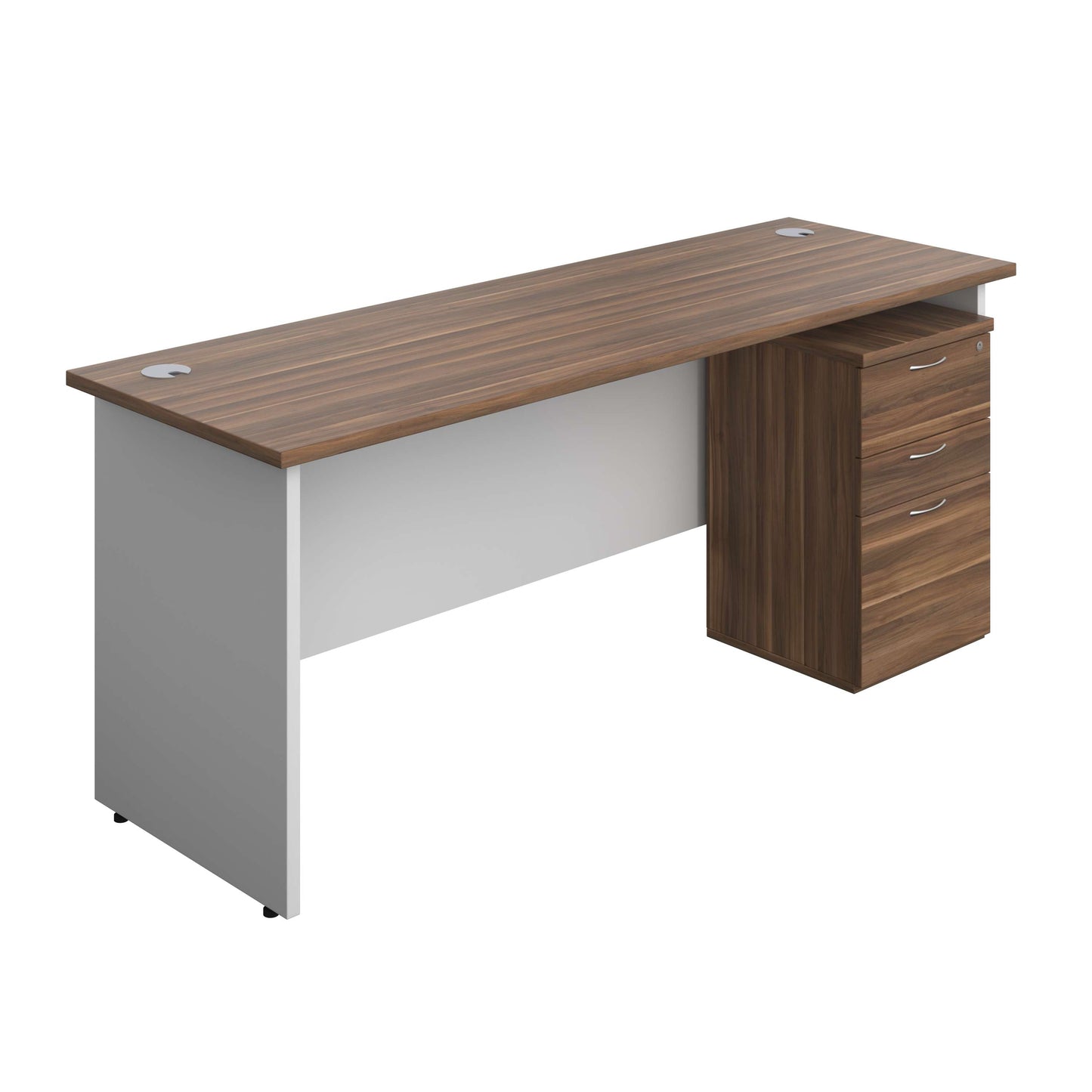 Panel Plus Rectangular Desk + 3 Drawer High Mobile Pedestal Bundle (FSC) | 1800X600 | Dark Walnut/White