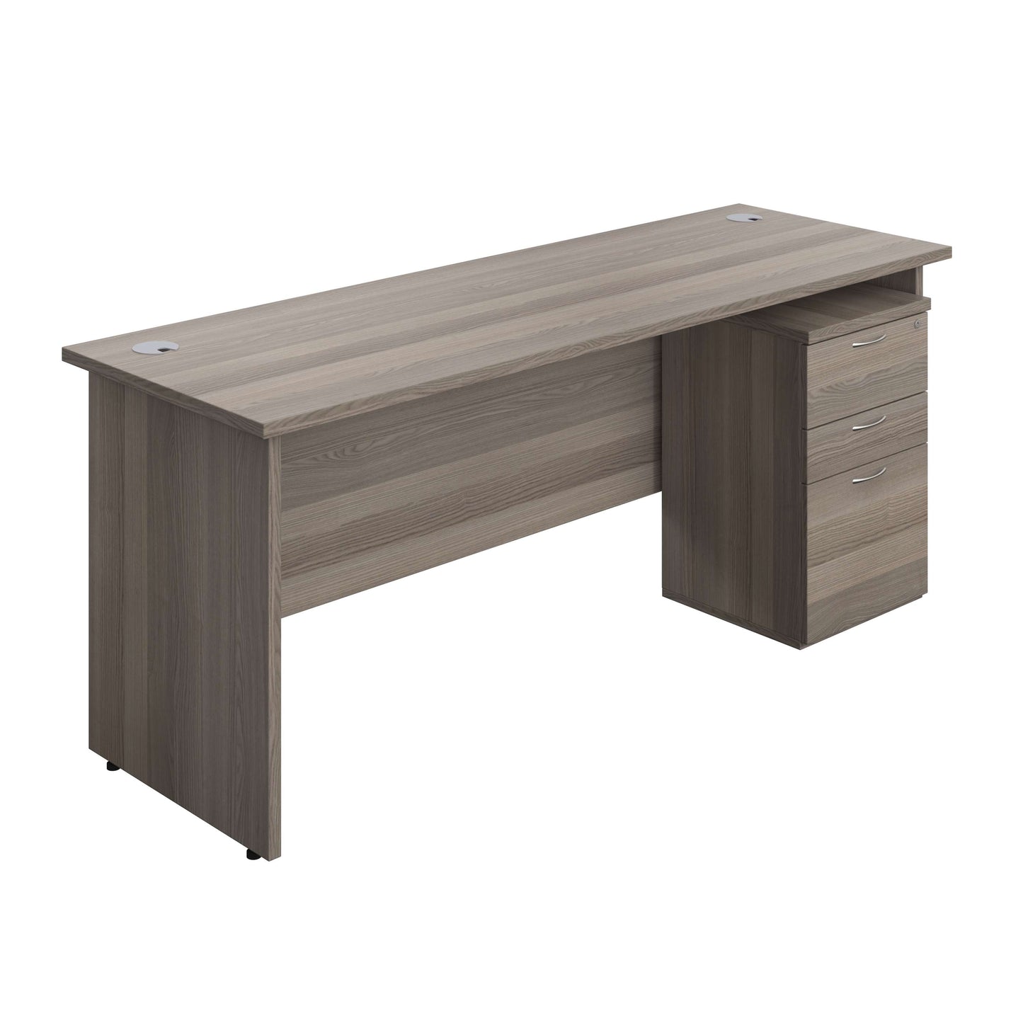 Panel Rectangular Desk + 3 Drawer High Mobile Pedestal Bundle (FSC) | 1800X600 | Grey Oak/Grey Oak