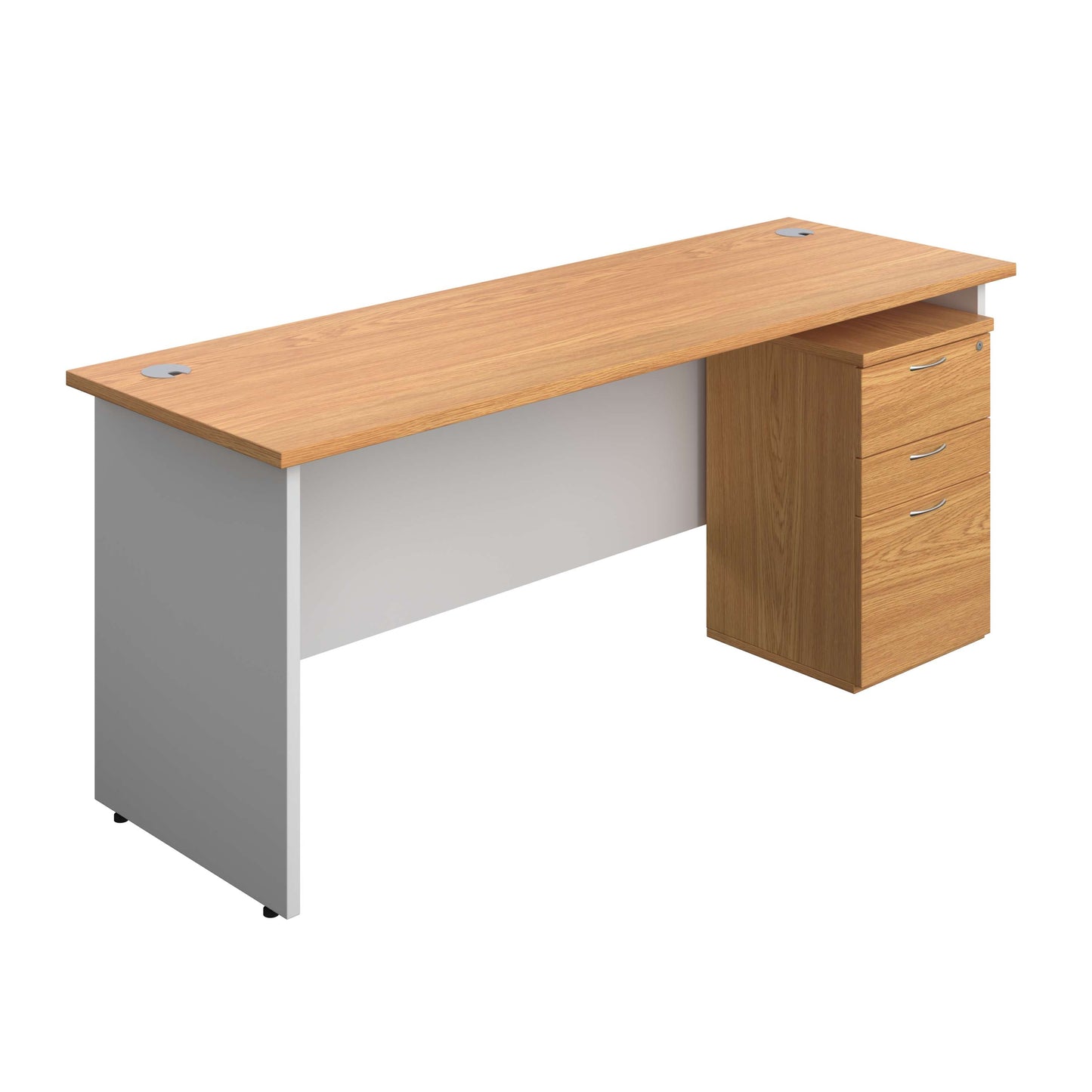 Panel Plus Rectangular Desk + 3 Drawer High Mobile Pedestal Bundle (FSC) | 1800X600 | Nova Oak/White