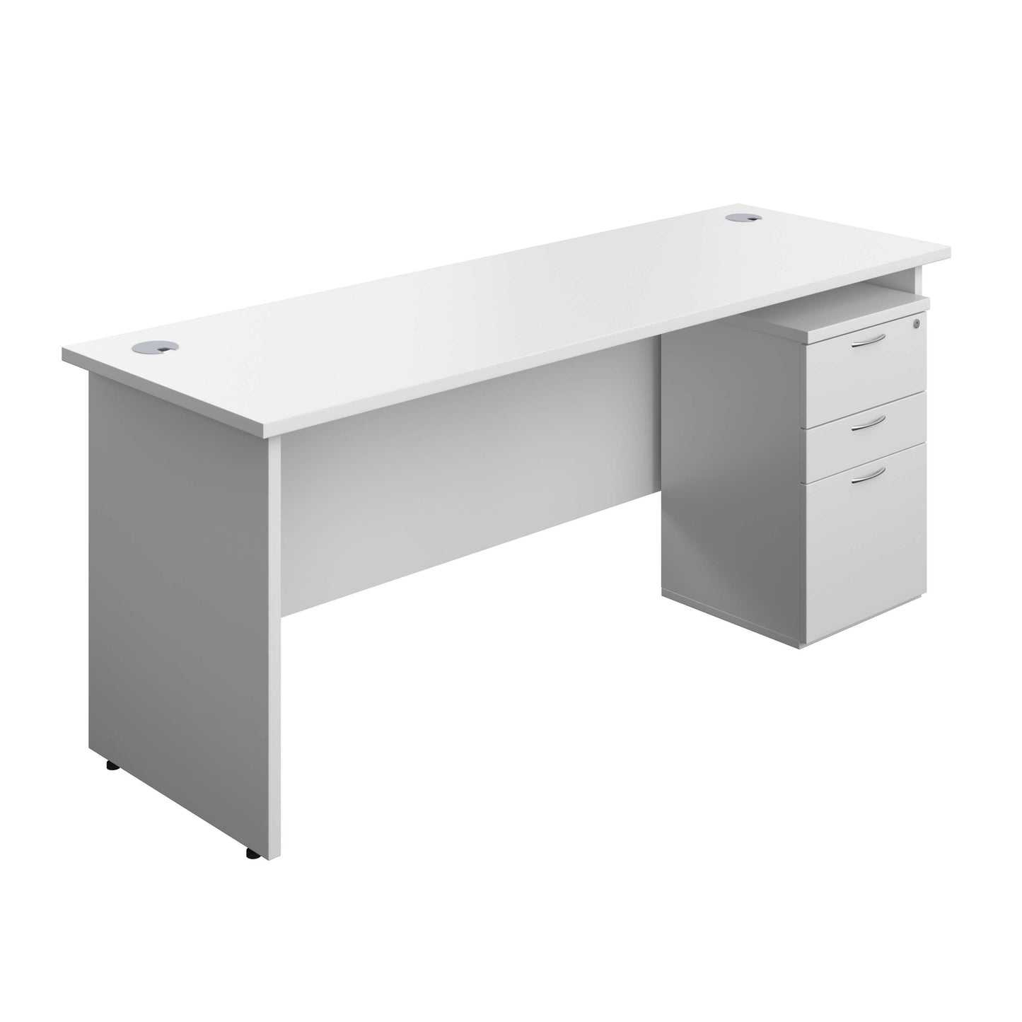 Panel Rectangular Desk + 3 Drawer High Mobile Pedestal Bundle (FSC) | 1800X600 | White/White