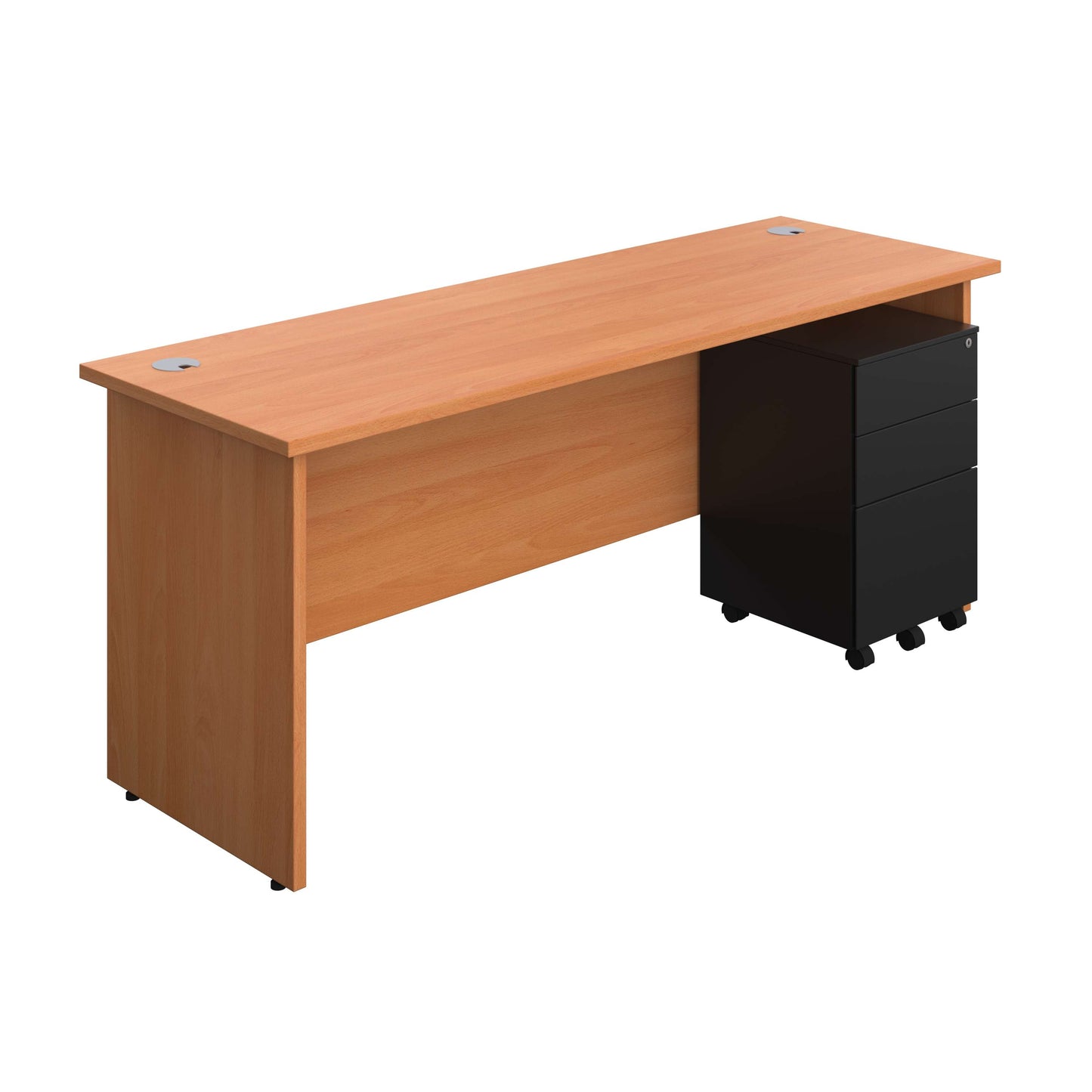 Panel Rectangular Desk + 3 Drawer Steel Pedestal Bundle (FSC) | 1800X600 | Beech/Black