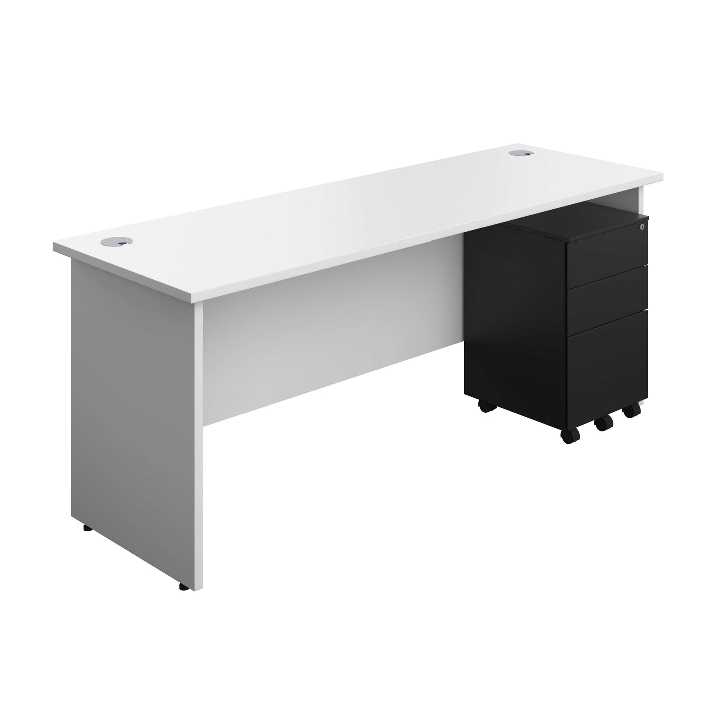Panel Rectangular Desk + 3 Drawer Steel Pedestal Bundle (FSC) | 1800X600 | White/Black