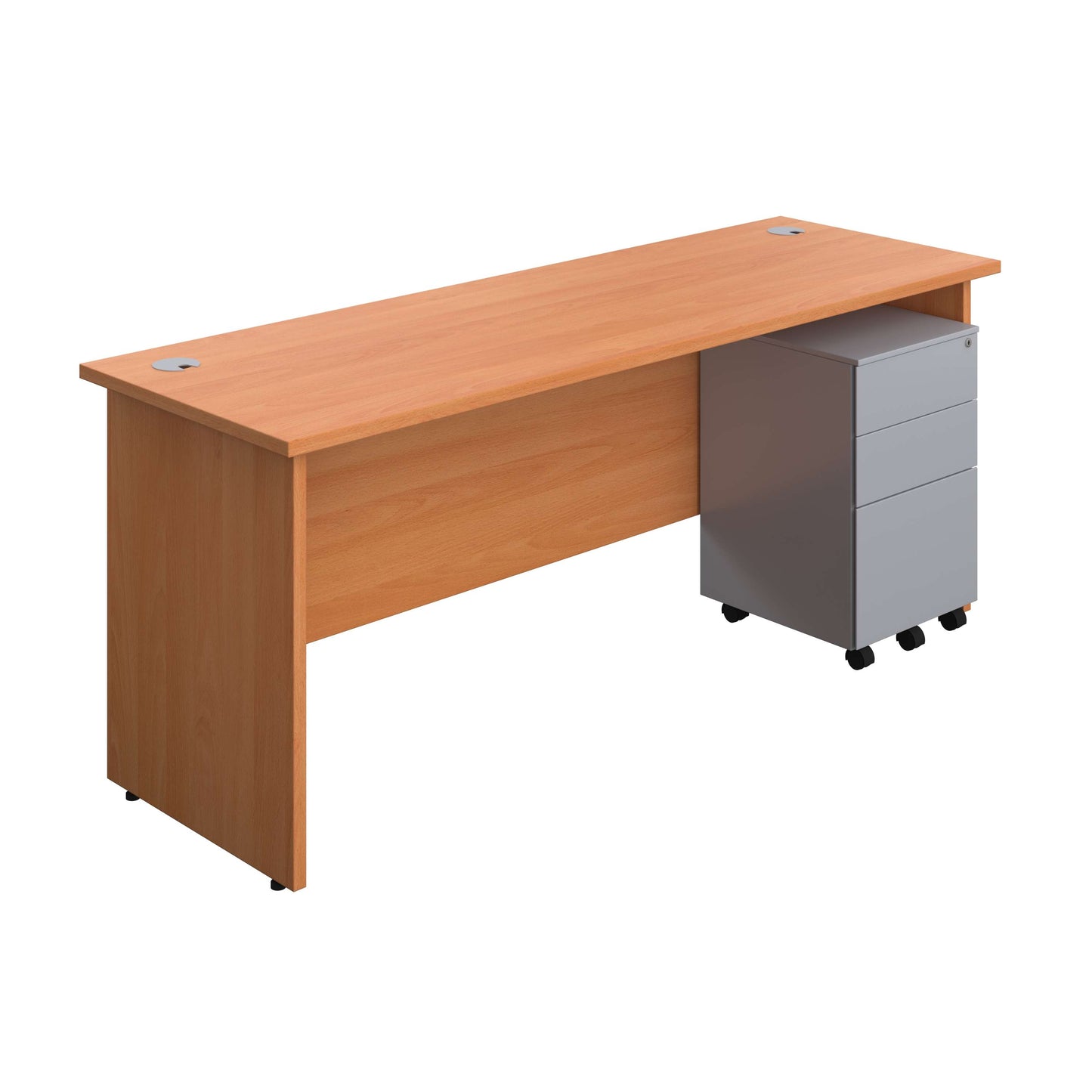Panel Rectangular Desk + 3 Drawer Steel Pedestal Bundle (FSC) | 1800X600 | Beech/Silver