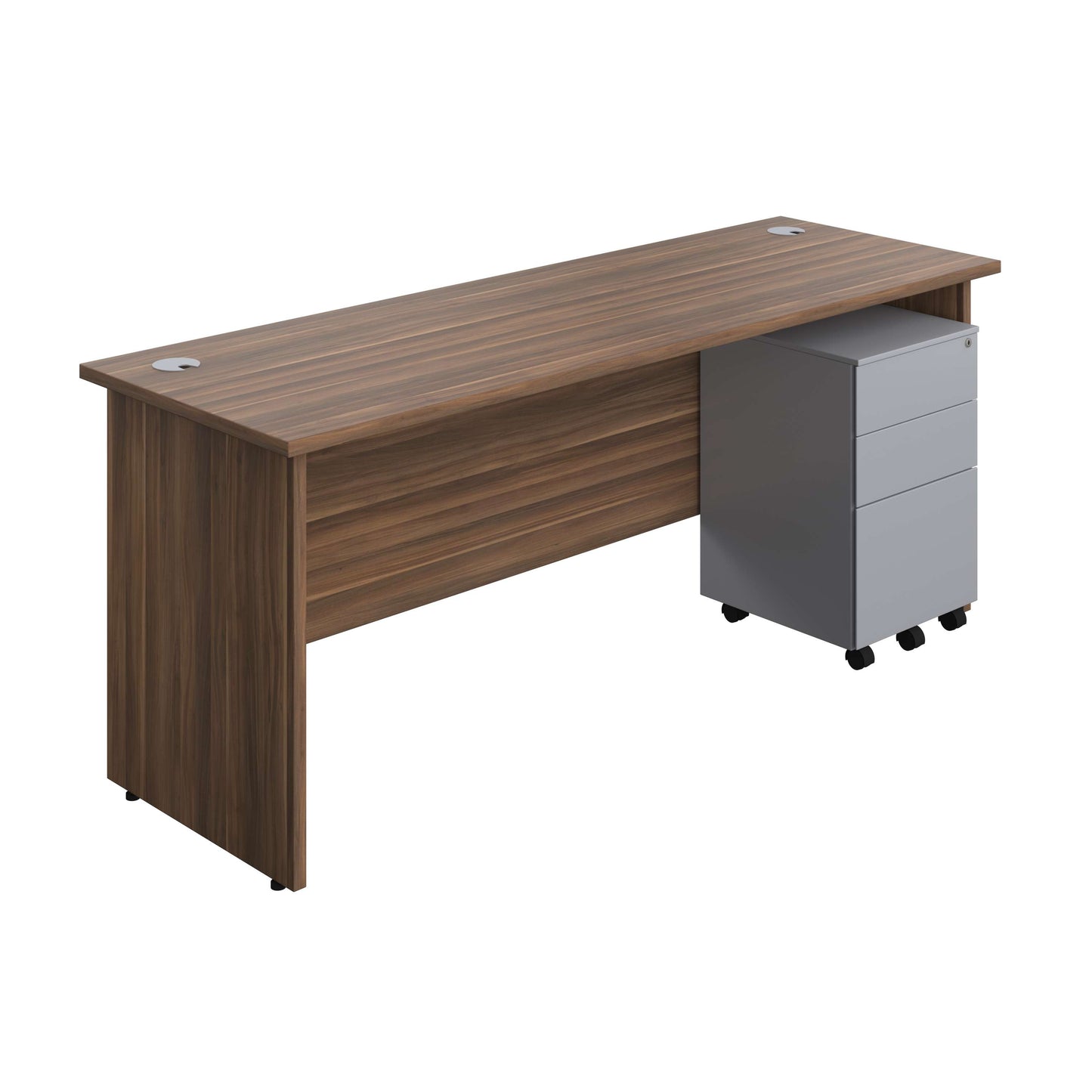 Panel Rectangular Desk + 3 Drawer Steel Pedestal Bundle (FSC) | 1800X600 | Dark Walnut/Silver